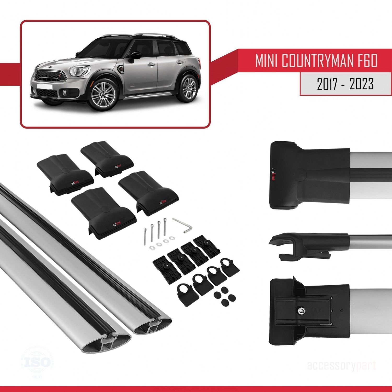 Mini Countryman 2 (F60) 2017-2023 Arası ile Uyumlu FLY Model Ara Atkı Tavan Barı Gri 2 Adet - Görsel 5