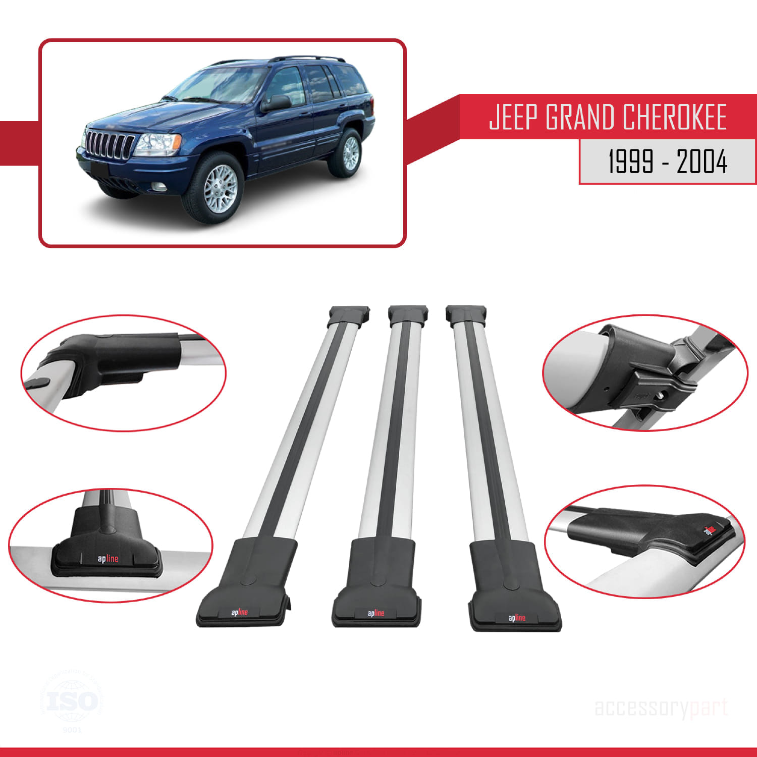 Jeep Grand Cherokee 2 (WJ) 1999-2004 Arası ile Uyumlu FLY Model Ara Atkı Tavan Barı Gri 3 Adet - Görsel 4