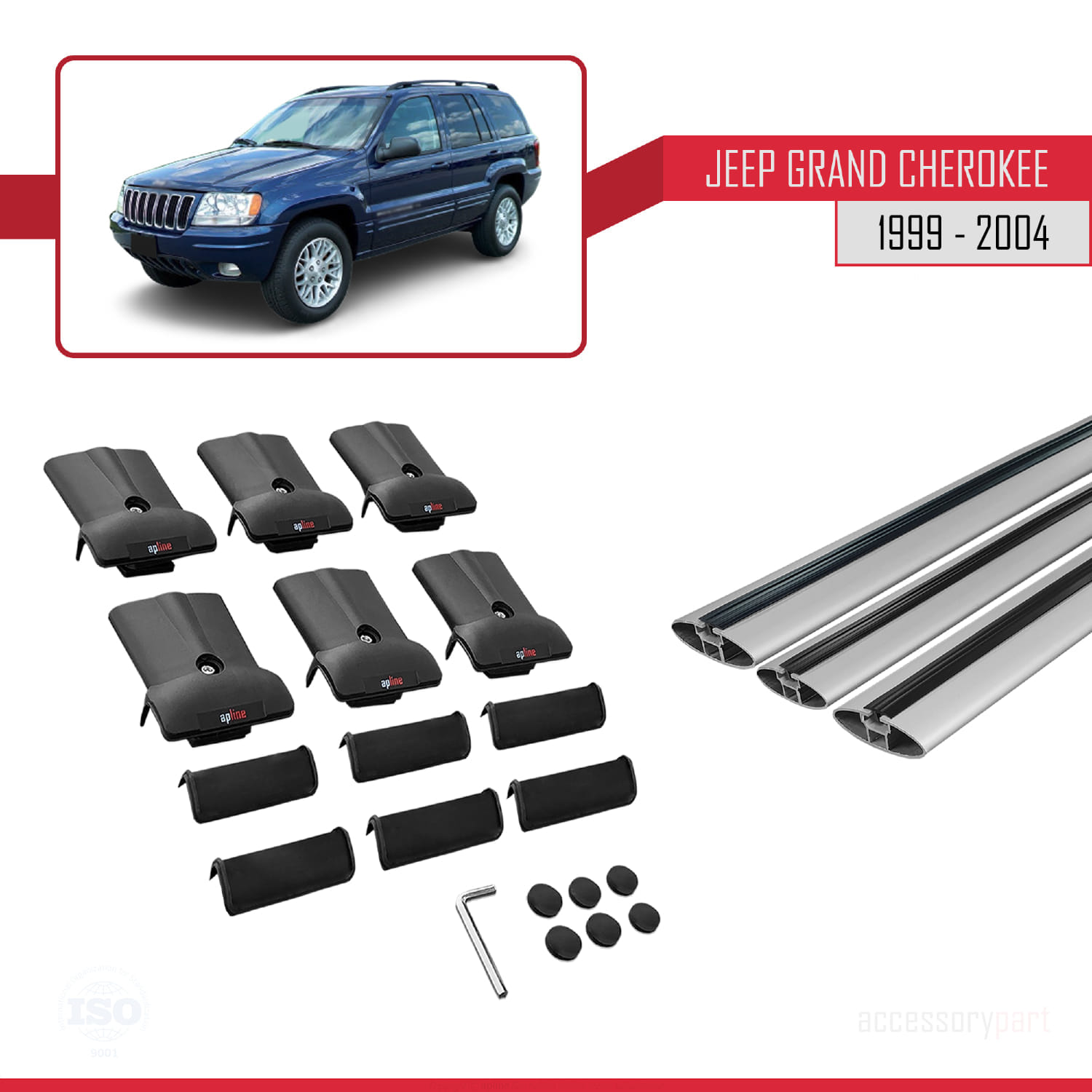 Jeep Grand Cherokee 2 (WJ) 1999-2004 Arası ile Uyumlu FLY Model Ara Atkı Tavan Barı Gri 3 Adet - Görsel 5