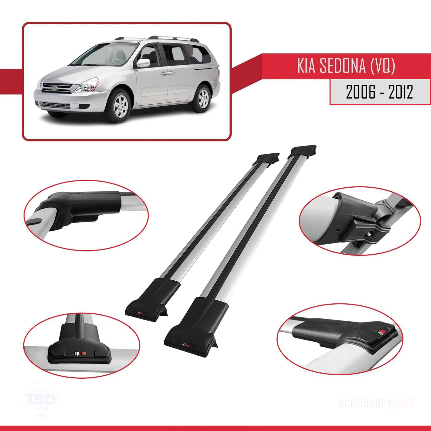Kia Sedona 2 (VQ) 2006-2012 Arası ile Uyumlu FLY Model Ara Atkı Tavan Barı Gri 2 Adet - Görsel 4