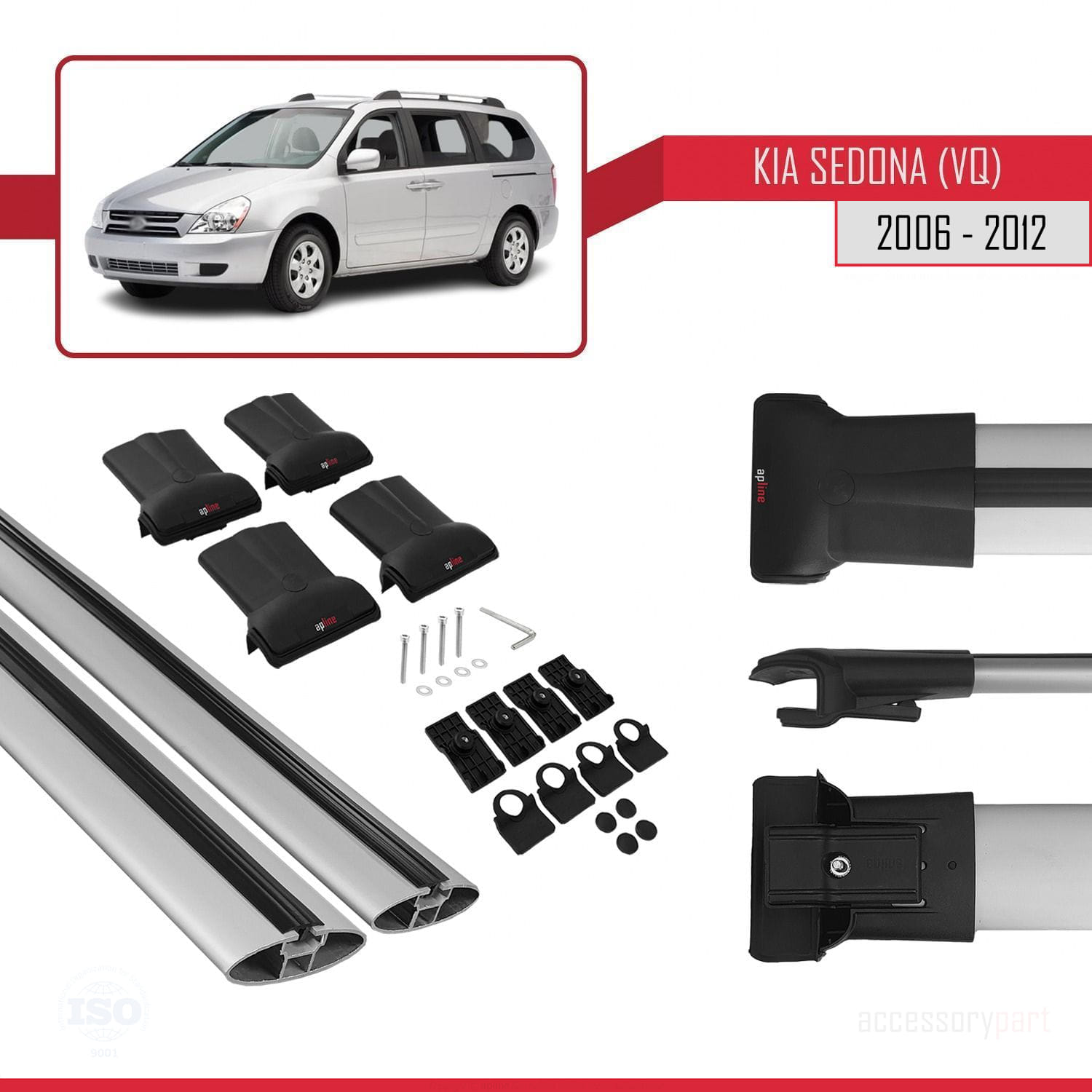 Kia Sedona 2 (VQ) 2006-2012 Arası ile Uyumlu FLY Model Ara Atkı Tavan Barı Gri 2 Adet - Görsel 5