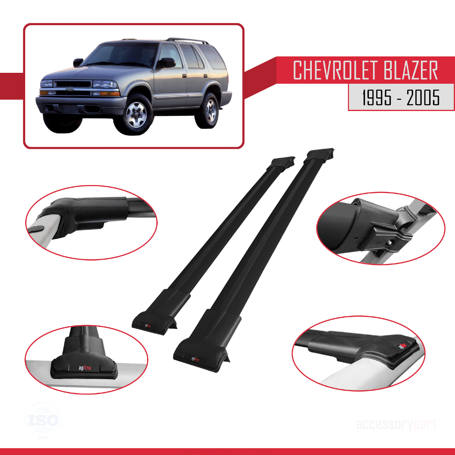 Chevrolet Blazer 1995-2005 Arası ile Uyumlu FLY Model Ara Atkı Tavan Barı Siyah 2 Adet - Görsel 3