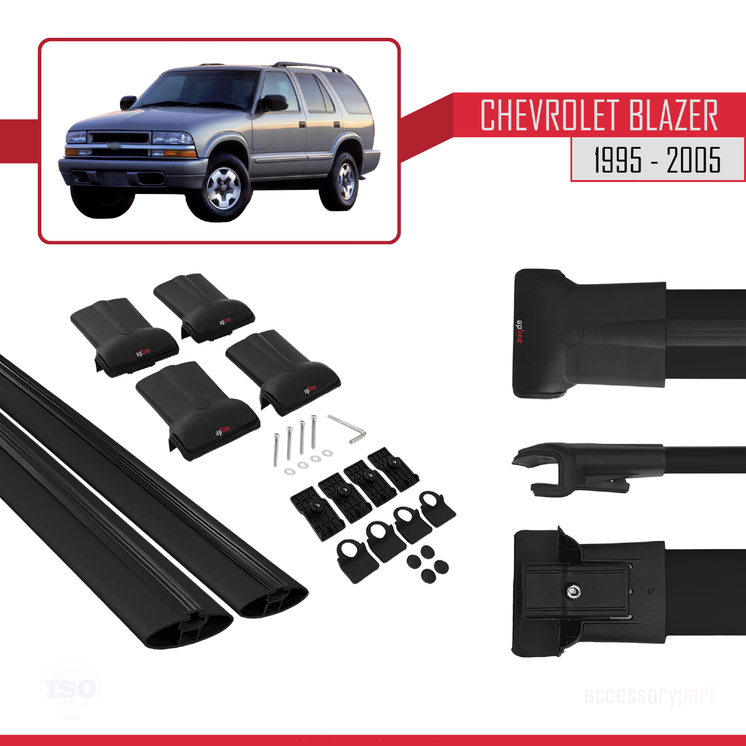 Chevrolet Blazer 1995-2005 Arası ile Uyumlu FLY Model Ara Atkı Tavan Barı Siyah 2 Adet - Görsel 5