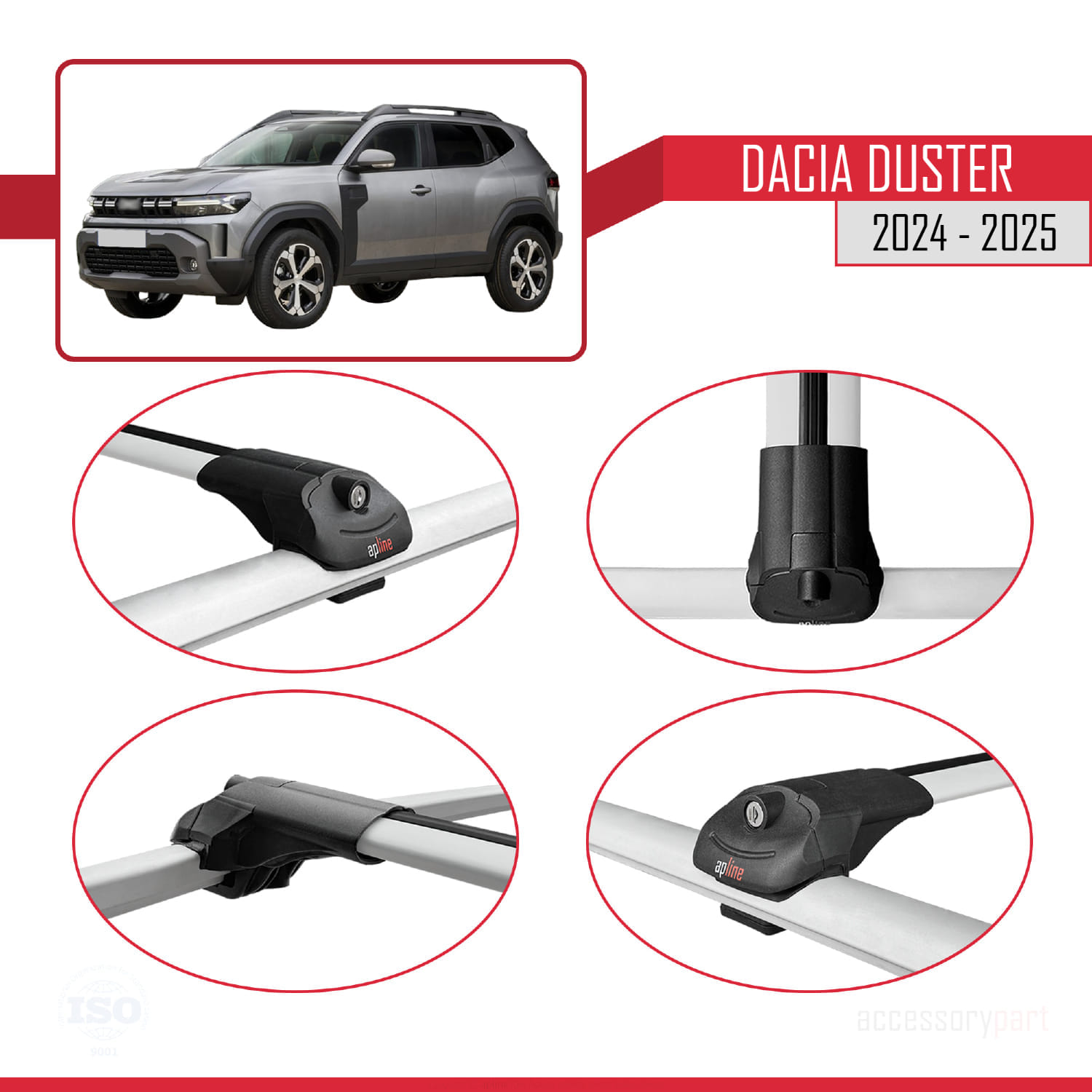 Dacia Duster 3 (P1310) 2024 ve Sonrası ile Uyumlu ACE-1 Ara Atkı Tavan Barı Gri 2 Adet - Görsel 4