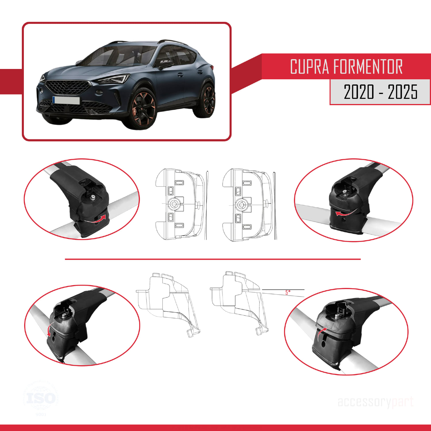 Cupra Formentor 2020 ve Sonrası ile Uyumlu ACE-2 Ara Atkı Tavan Barı Gri 2 Adet - Görsel 4
