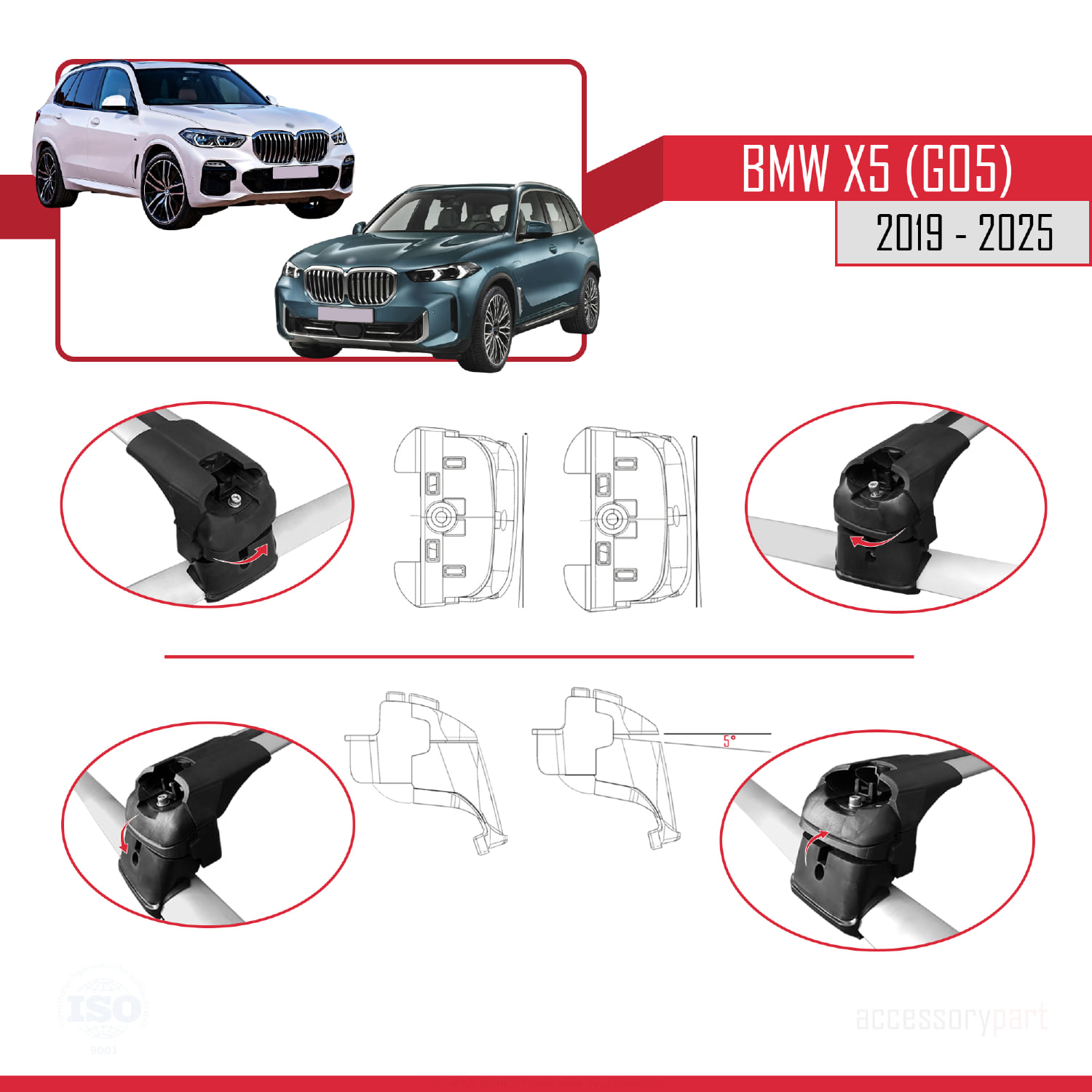 BMW X5 (G05) 2019 ve Sonrası ile Uyumlu ACE-2 Ara Atkı Tavan Barı Gri 2 Adet - Görsel 5