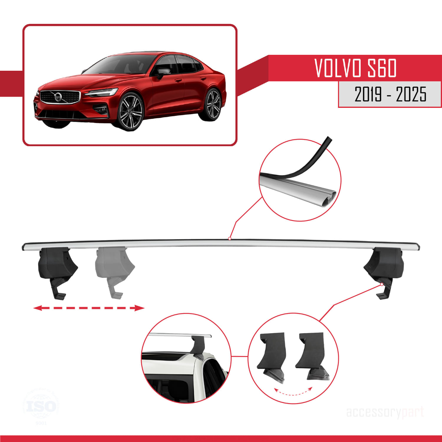 Volvo S60 III 2019 ve Sonrası ile Uyumlu ACE-4 Ara Atkı Tavan Barı Gri 2 Adet - Görsel 3
