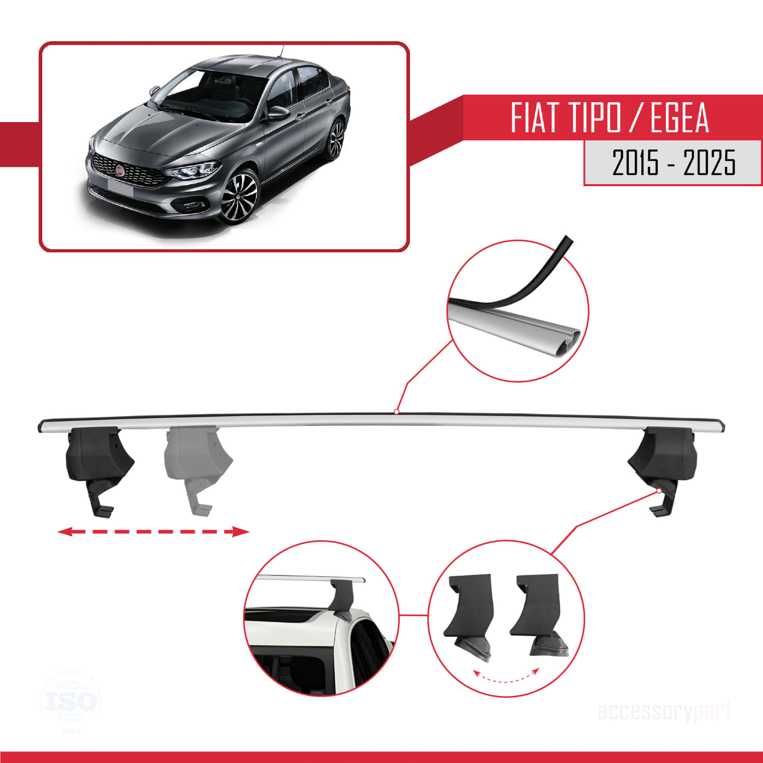 Fiat Egea Sedan 2015 ve Sonrası ile Uyumlu ACE-4 Ara Atkı Tavan Barı Gri 2 Adet - Görsel 4