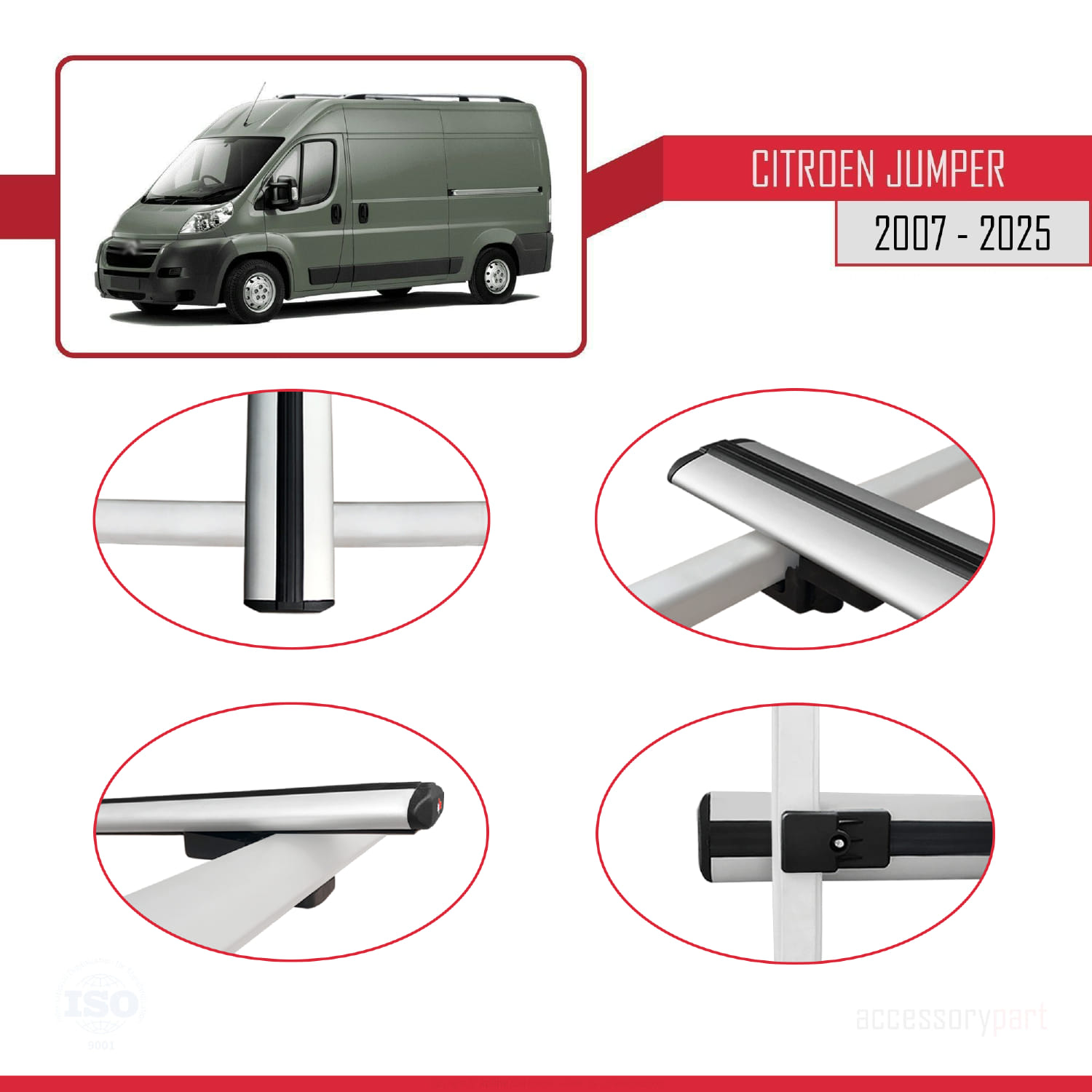 Citroen Jumper 2 2007 ve Sonrası ile Uyumlu BASIC Model Ara Atkı Tavan Barı Gri 4 Adet - Görsel 4