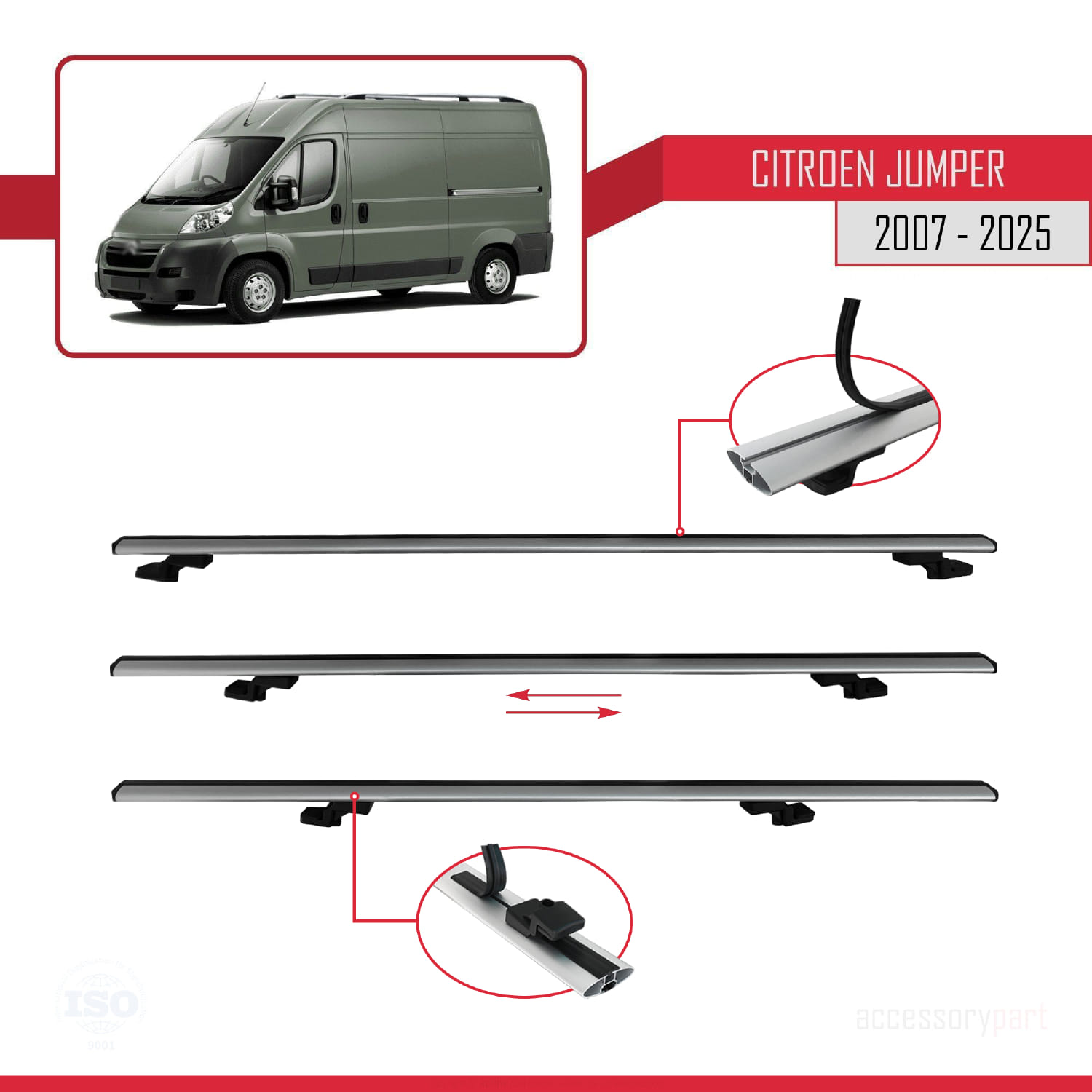 Citroen Jumper 2 2007 ve Sonrası ile Uyumlu BASIC Model Ara Atkı Tavan Barı Gri 4 Adet - Görsel 5