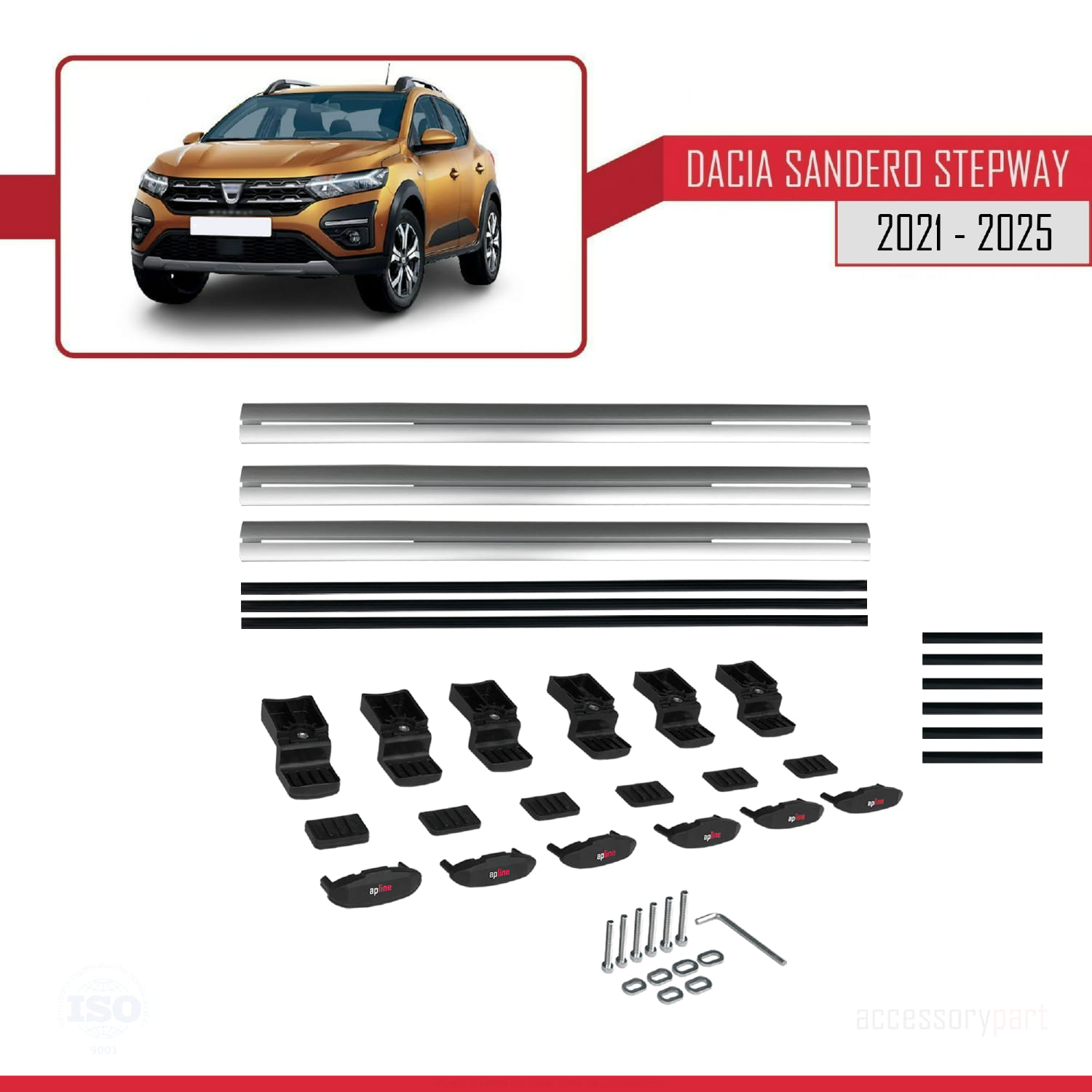 Dacia Sandero Stepway 3 2021 ve Sonrası ile Uyumlu BASIC Model Ara Atkı Tavan Barı Gri 3 Adet - Görsel 6