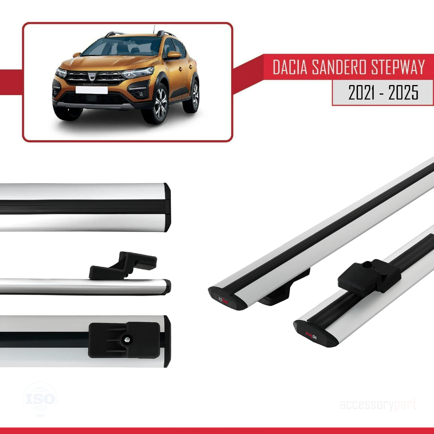 Dacia Sandero Stepway 3 2021 ve Sonrası ile Uyumlu BASIC Model Ara Atkı Tavan Barı Gri 2 Adet - Görsel 3