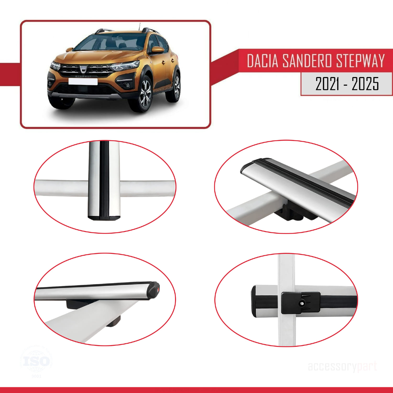 Dacia Sandero Stepway 3 2021 ve Sonrası ile Uyumlu BASIC Model Ara Atkı Tavan Barı Gri 2 Adet - Görsel 4