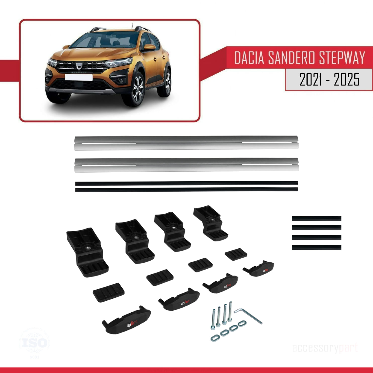 Dacia Sandero Stepway 3 2021 ve Sonrası ile Uyumlu BASIC Model Ara Atkı Tavan Barı Gri 2 Adet - Görsel 6