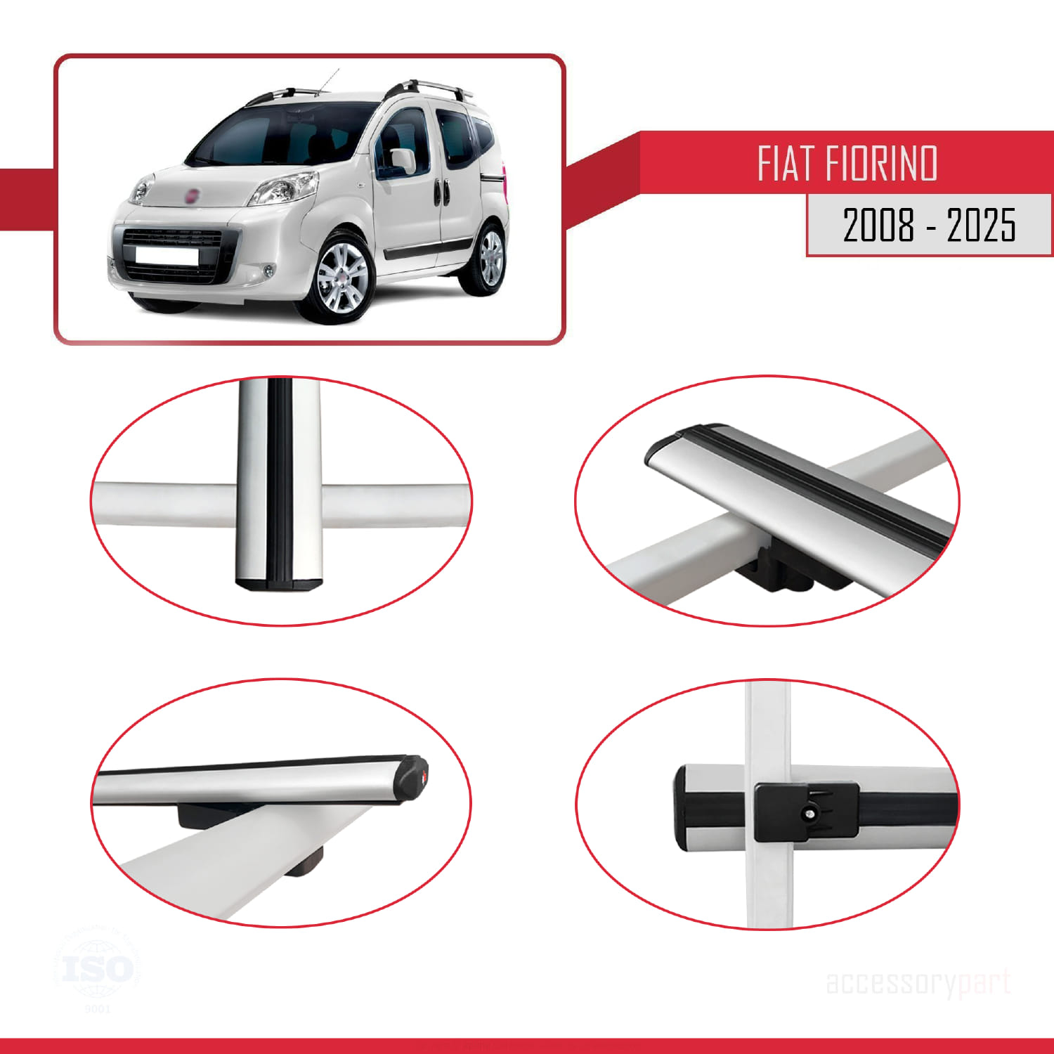 Fiat Fiorino 3 2008 ve Sonrası ile Uyumlu BASIC Model Ara Atkı Tavan Barı Gri 4 Adet - Görsel 4