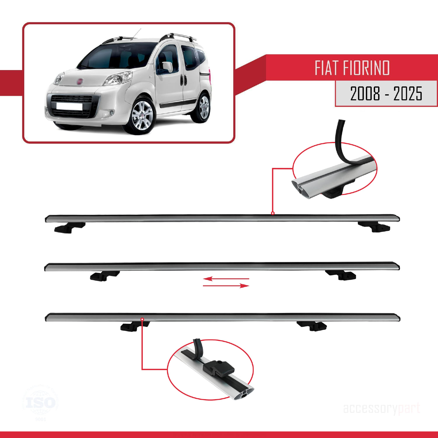 Fiat Fiorino 3 2008 ve Sonrası ile Uyumlu BASIC Model Ara Atkı Tavan Barı Gri 4 Adet - Görsel 5