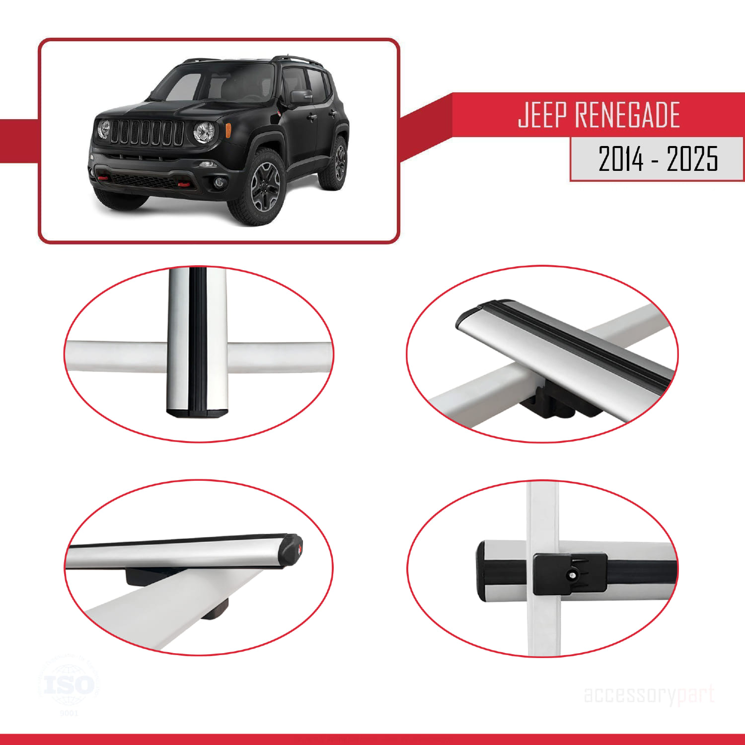 Jeep Renegade (BU) 2014 ve Sonrası ile Uyumlu BASIC Model Ara Atkı Tavan Barı Gri 3 Adet - Görsel 4