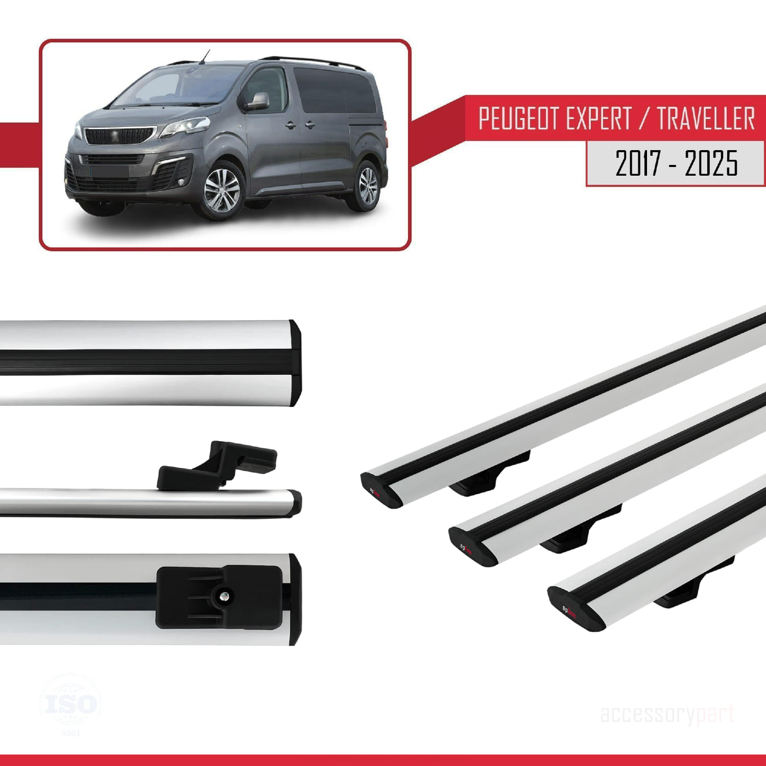 Peugeot Expert 3 Traveller 2017 ve Sonrası ile Uyumlu BASIC Model Ara Atkı Tavan Barı Gri 3 Adet - Görsel 3