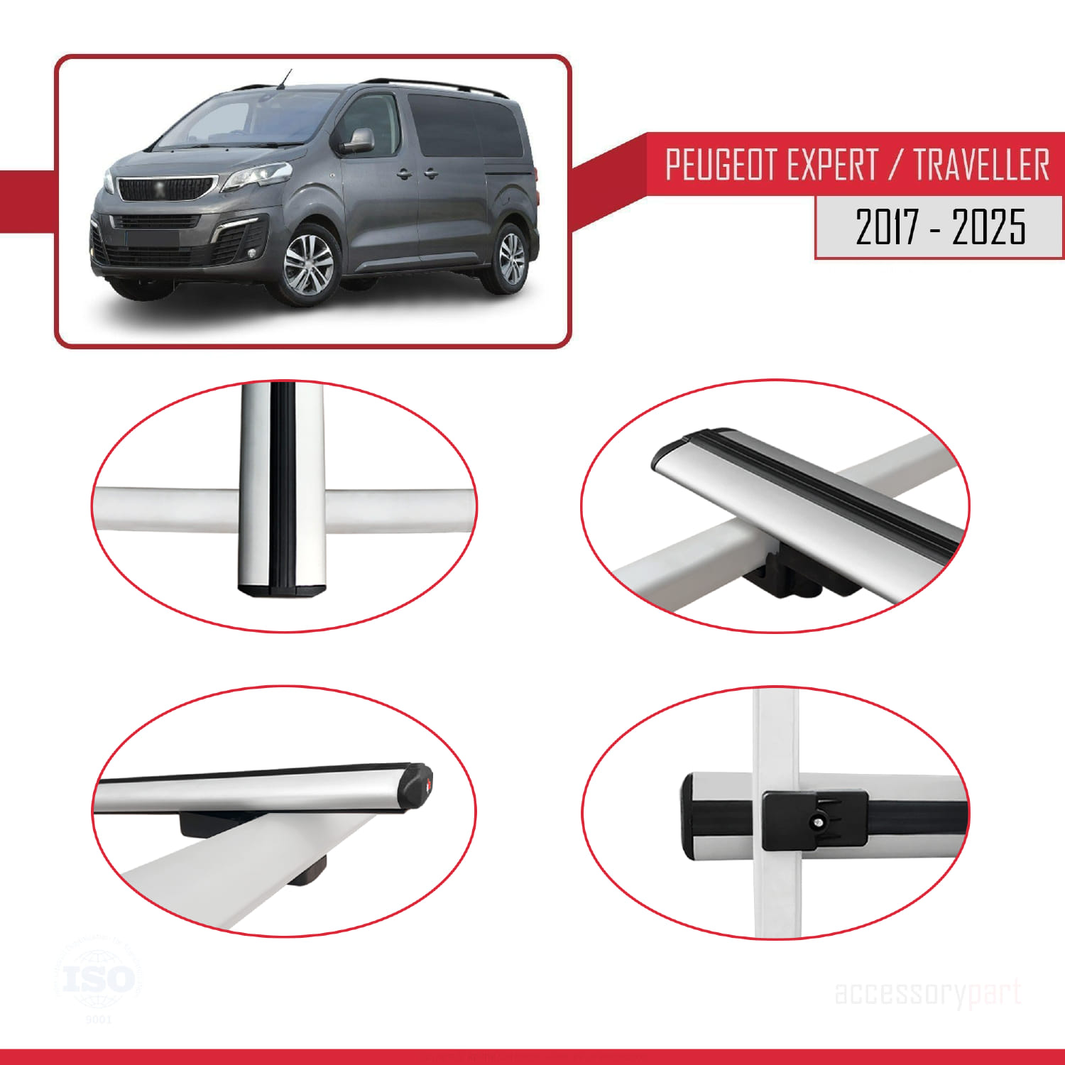 Peugeot Expert 3 Traveller 2017 ve Sonrası ile Uyumlu BASIC Model Ara Atkı Tavan Barı Gri 3 Adet - Görsel 4