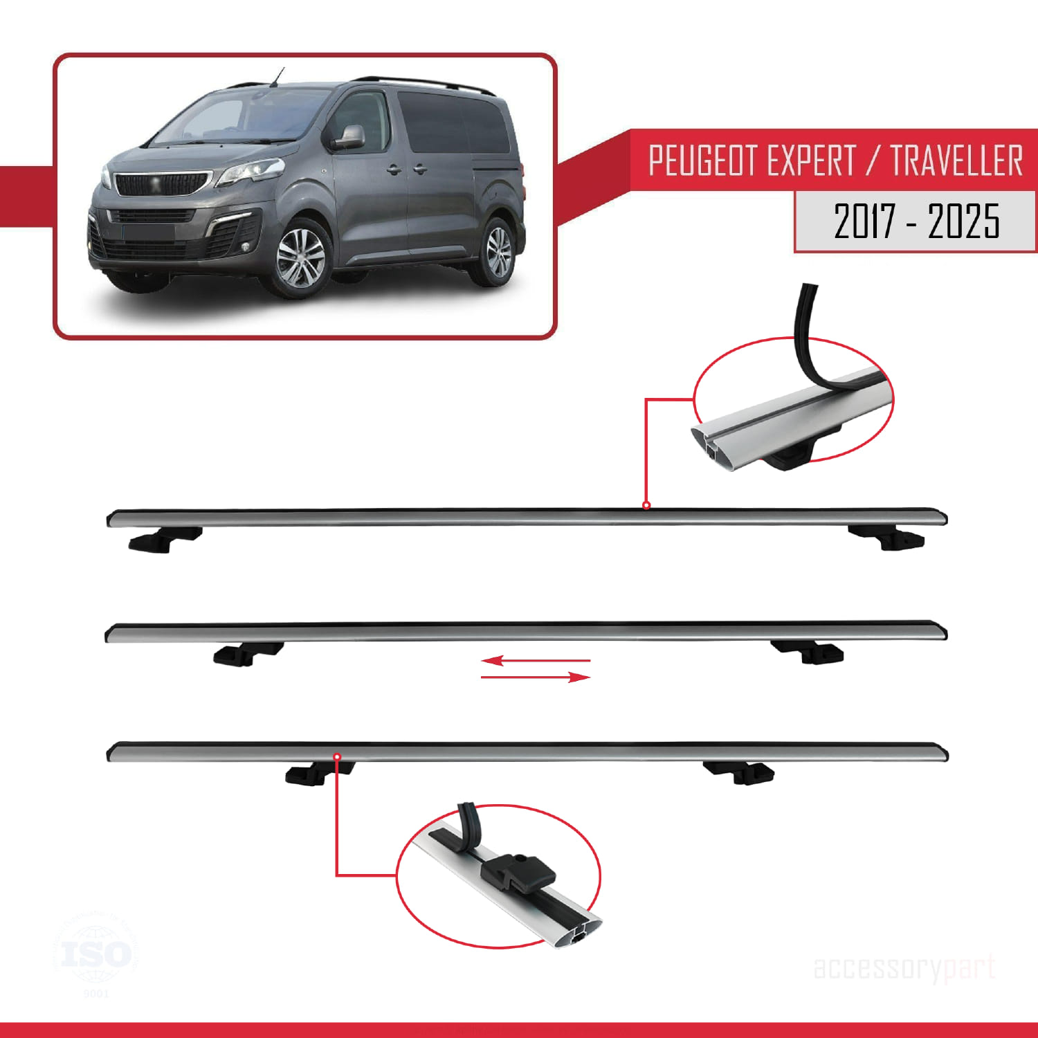 Peugeot Expert 3 Traveller 2017 ve Sonrası ile Uyumlu BASIC Model Ara Atkı Tavan Barı Gri 3 Adet - Görsel 5