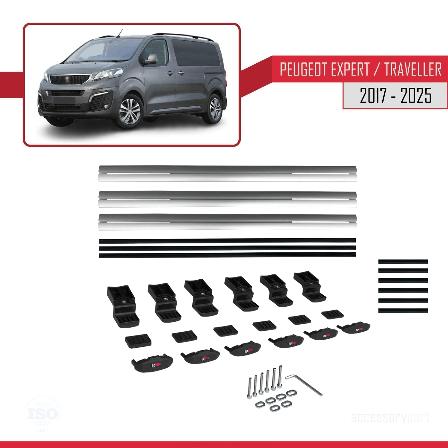 Peugeot Expert 3 Traveller 2017 ve Sonrası ile Uyumlu BASIC Model Ara Atkı Tavan Barı Gri 3 Adet - Görsel 6