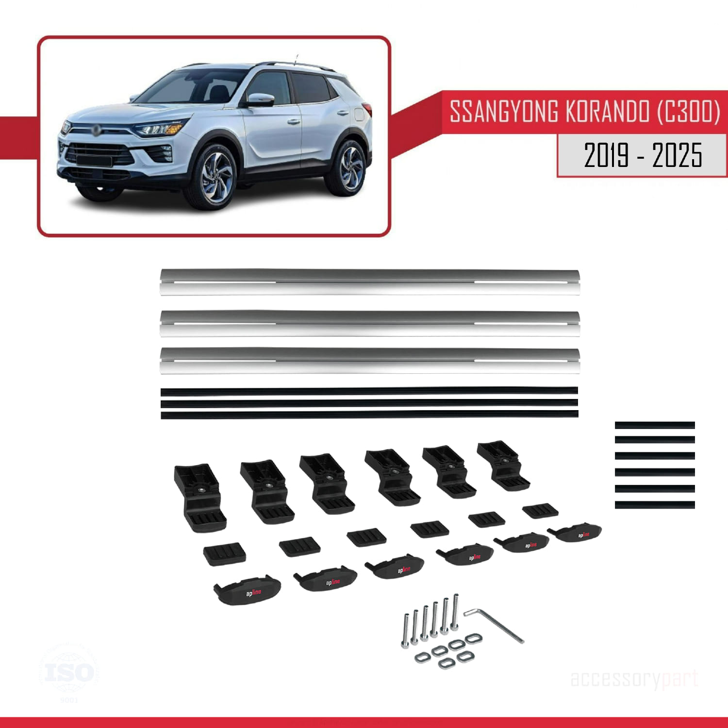 Ssangyong Korando 4 (C300) 2019 ve Sonrası ile Uyumlu BASIC Model Ara Atkı Tavan Barı Gri 3 Adet - Görsel 6