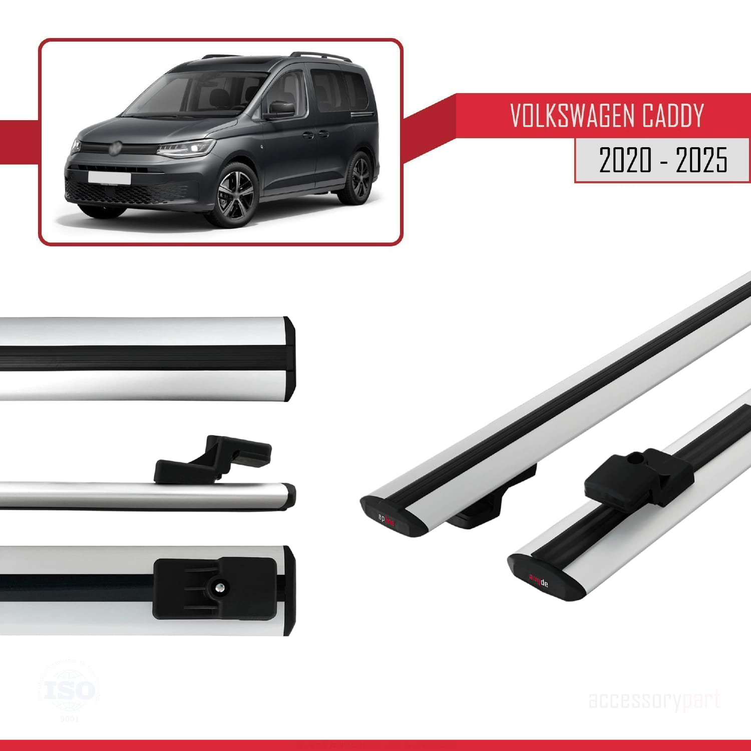 Volkswagen Caddy 4 (SB) 2020 ve Sonrası ile Uyumlu BASIC Model Ara Atkı Tavan Barı Gri 2 Adet - Görsel 3