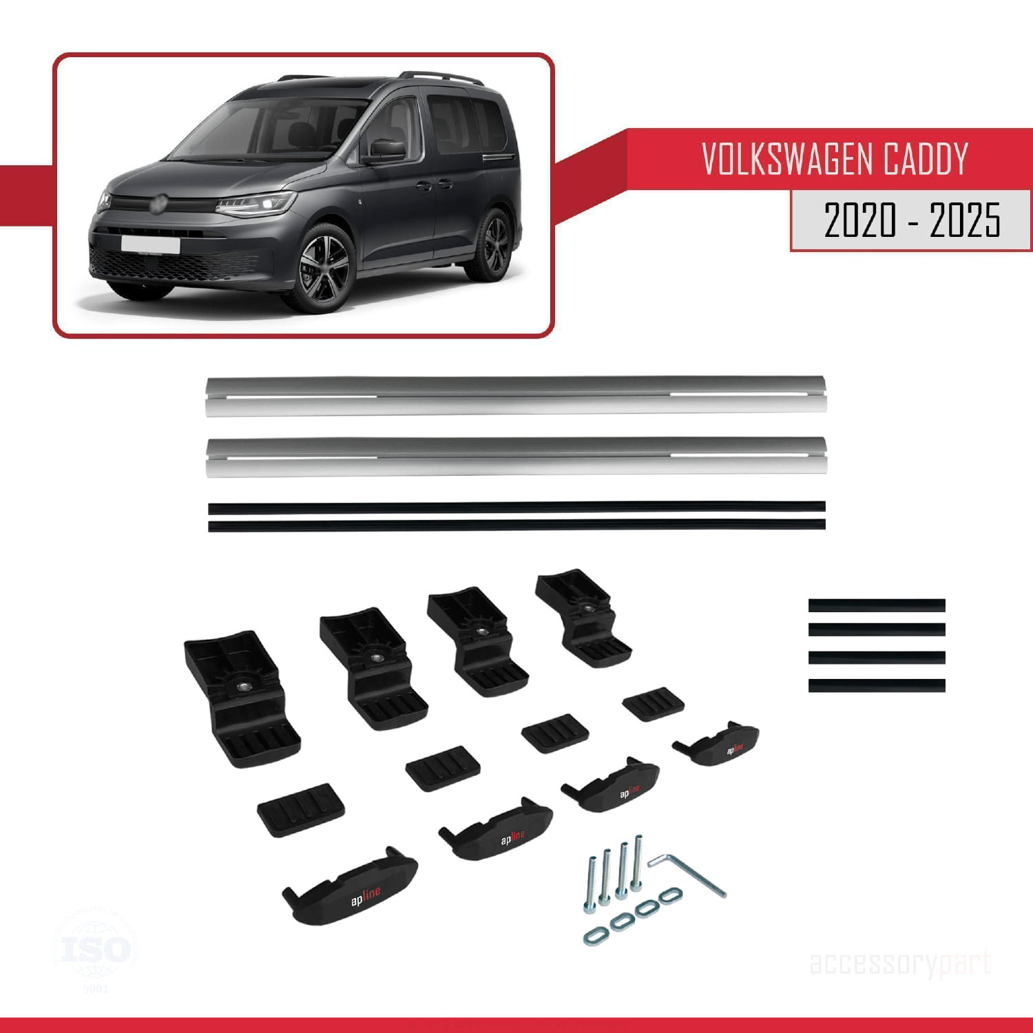 Volkswagen Caddy 4 (SB) 2020 ve Sonrası ile Uyumlu BASIC Model Ara Atkı Tavan Barı Gri 2 Adet - Görsel 6