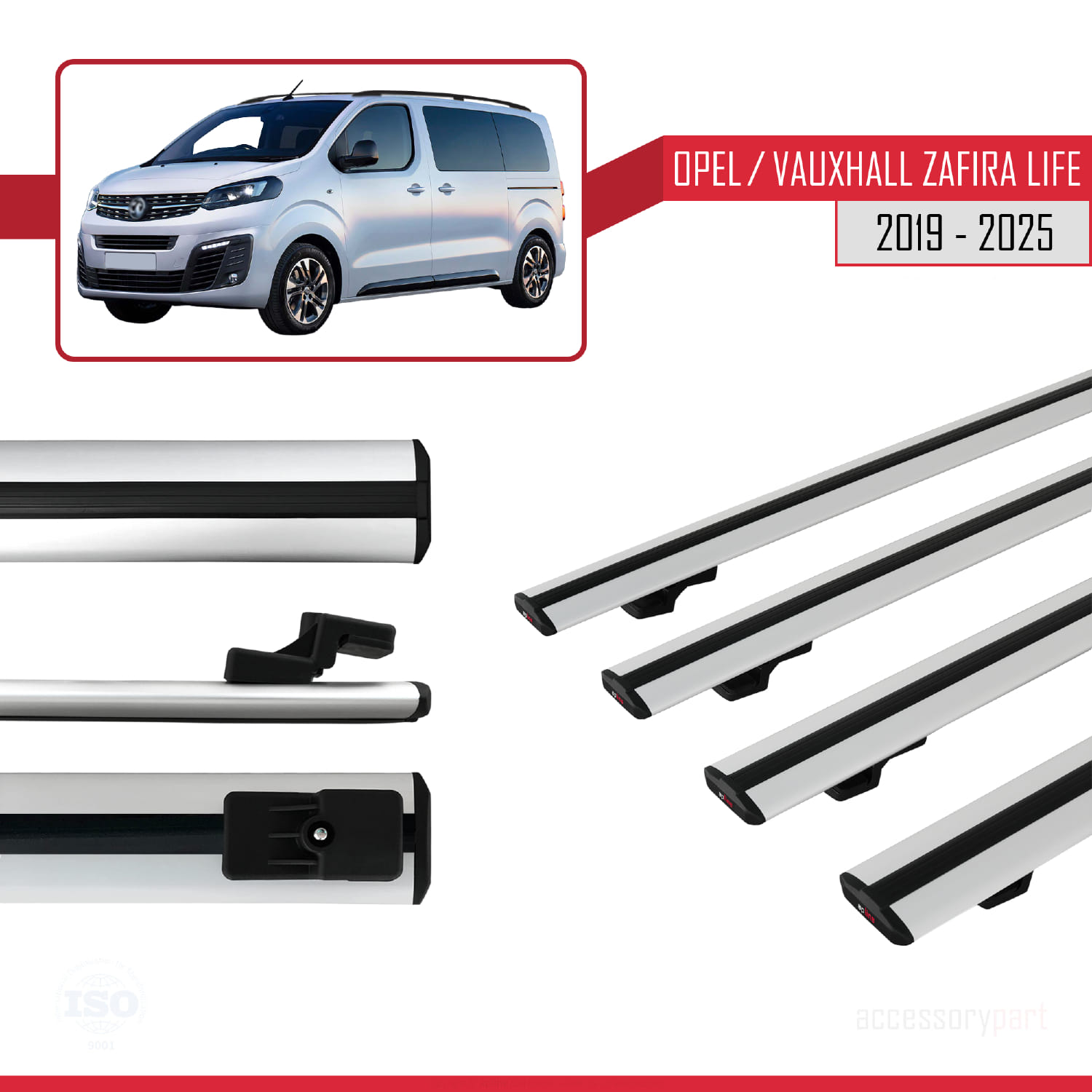 Opel Zafira Life 2019 ve Sonrası ile Uyumlu BASIC Model Ara Atkı Tavan Barı Gri 4 Adet - Görsel 3