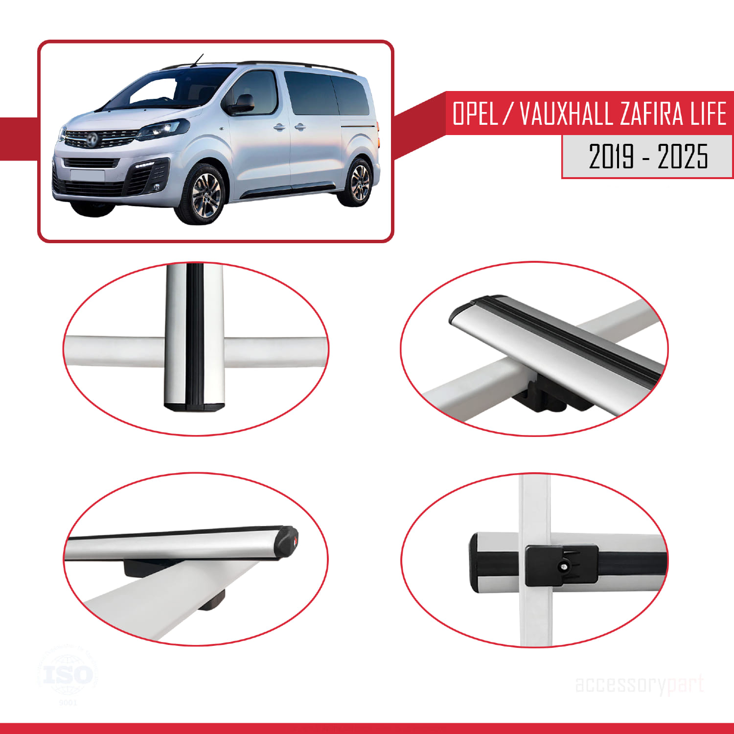 Opel Zafira Life 2019 ve Sonrası ile Uyumlu BASIC Model Ara Atkı Tavan Barı Gri 4 Adet - Görsel 4