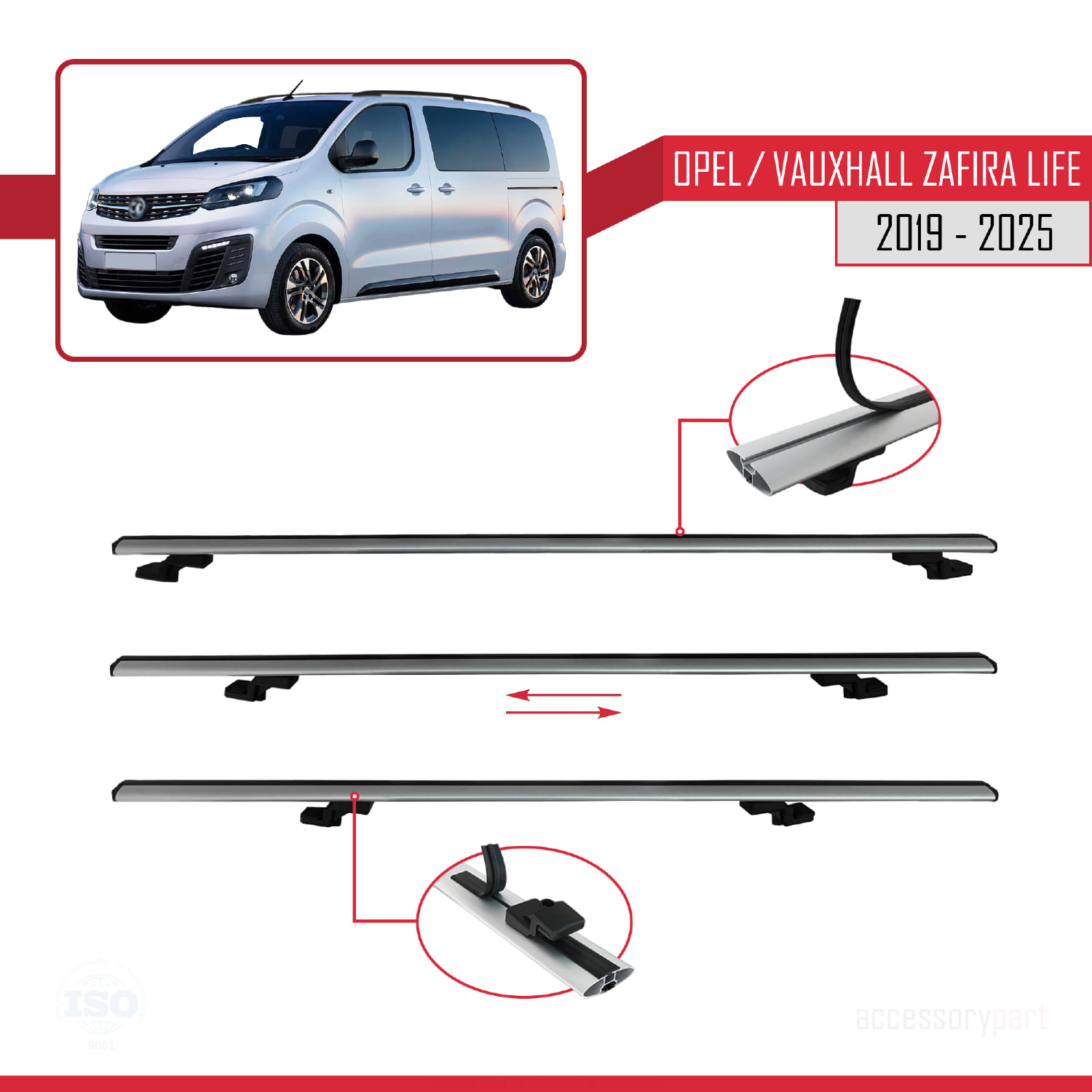Opel Zafira Life 2019 ve Sonrası ile Uyumlu BASIC Model Ara Atkı Tavan Barı Gri 4 Adet - Görsel 5