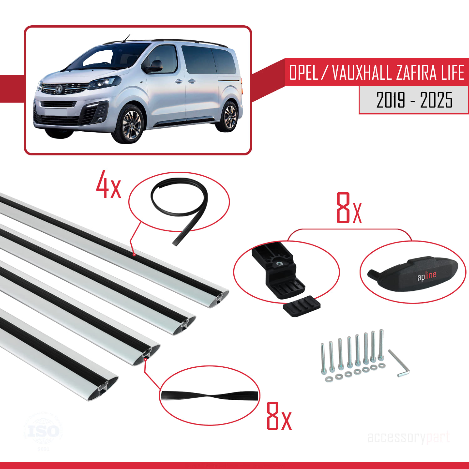 Opel Zafira Life 2019 ve Sonrası ile Uyumlu BASIC Model Ara Atkı Tavan Barı Gri 4 Adet - Görsel 6