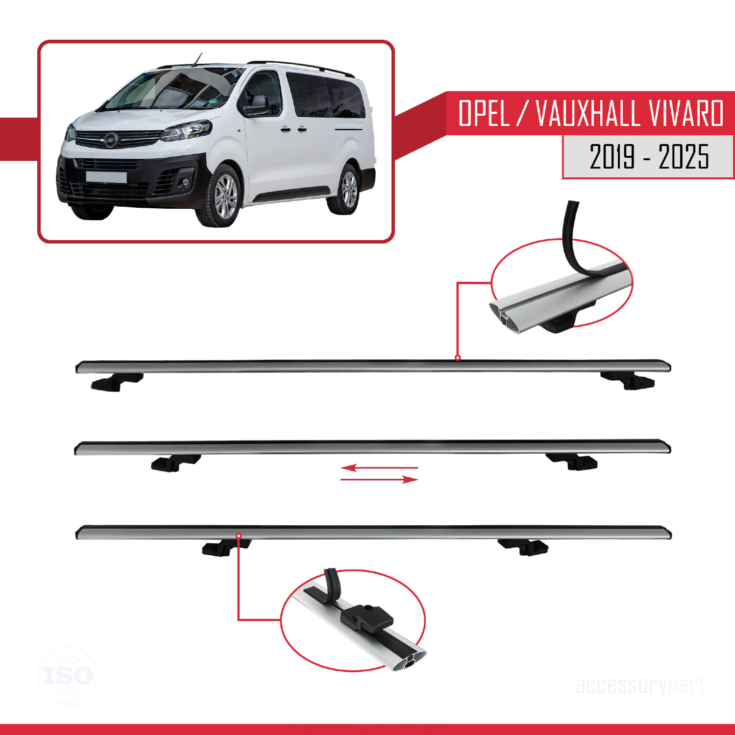 Opel Vivaro C 2019 ve Sonrası ile Uyumlu BASIC Model Ara Atkı Tavan Barı Gri 3 Adet - Görsel 5