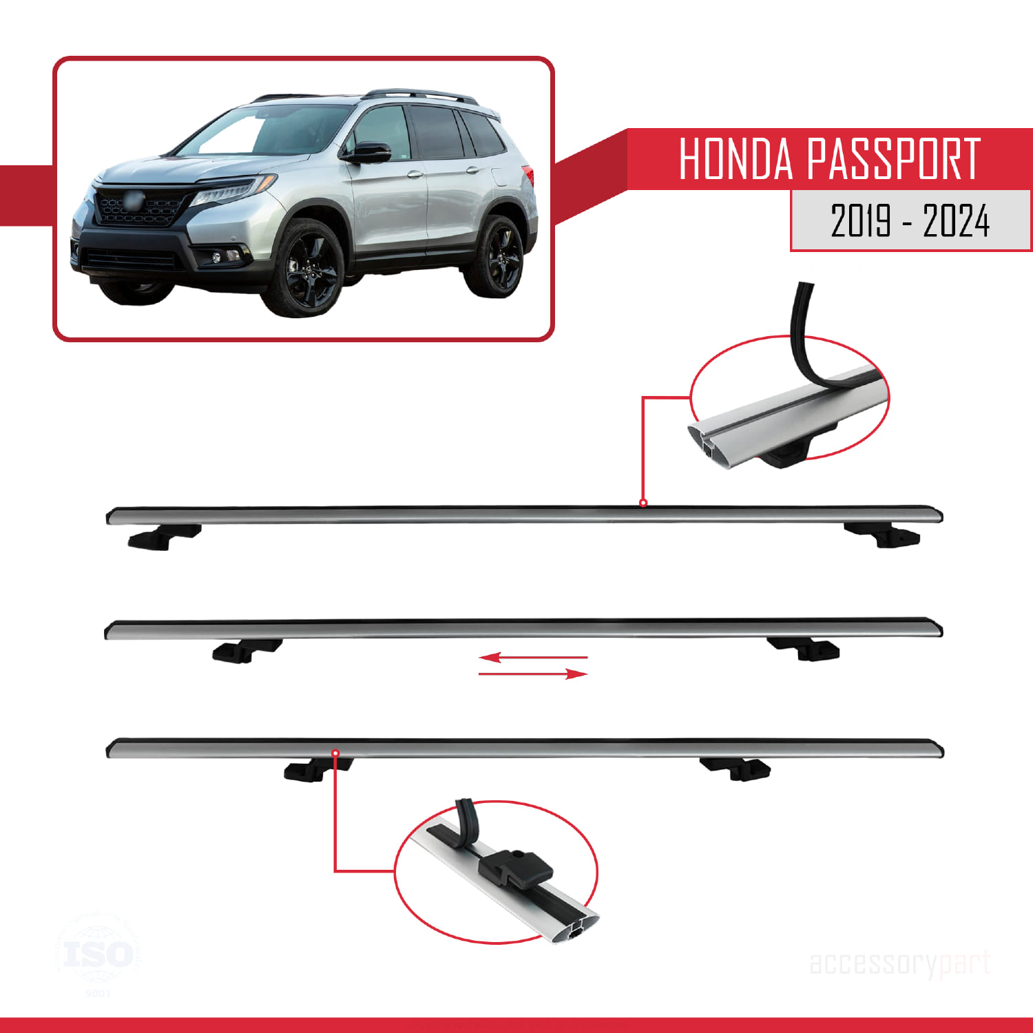 Honda Passport 2019-2024 Arası ile Uyumlu BASIC Model Ara Atkı Tavan Barı Gri 3 Adet - Görsel 5
