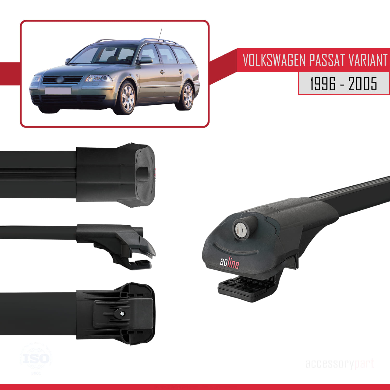 VW Passat B5 Variant 1996-2005 Arası ile Uyumlu ACE-1 Ara Atkı Tavan Barı Siyah 3 Adet - Görsel 3