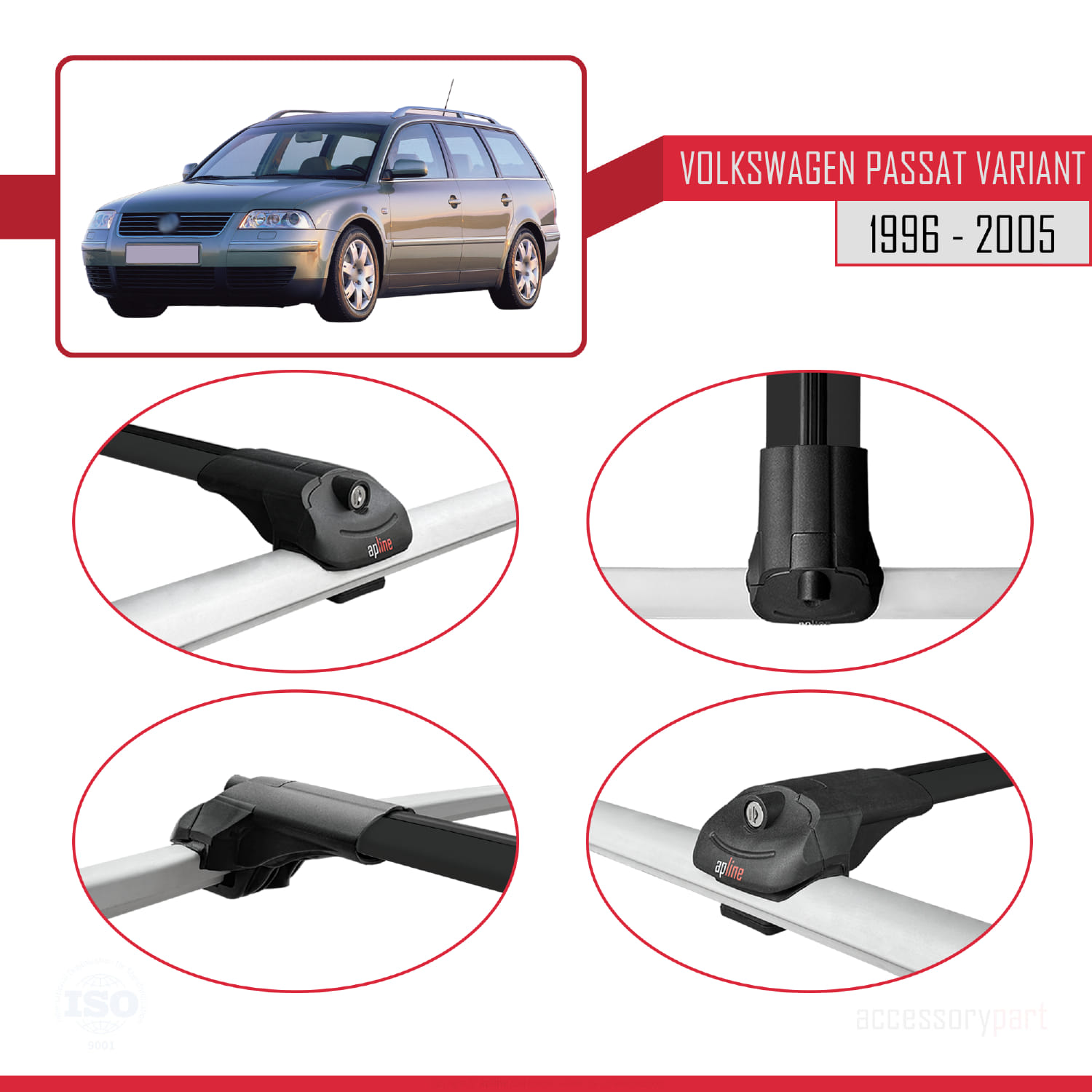 VW Passat B5 Variant 1996-2005 Arası ile Uyumlu ACE-1 Ara Atkı Tavan Barı Siyah 3 Adet - Görsel 4