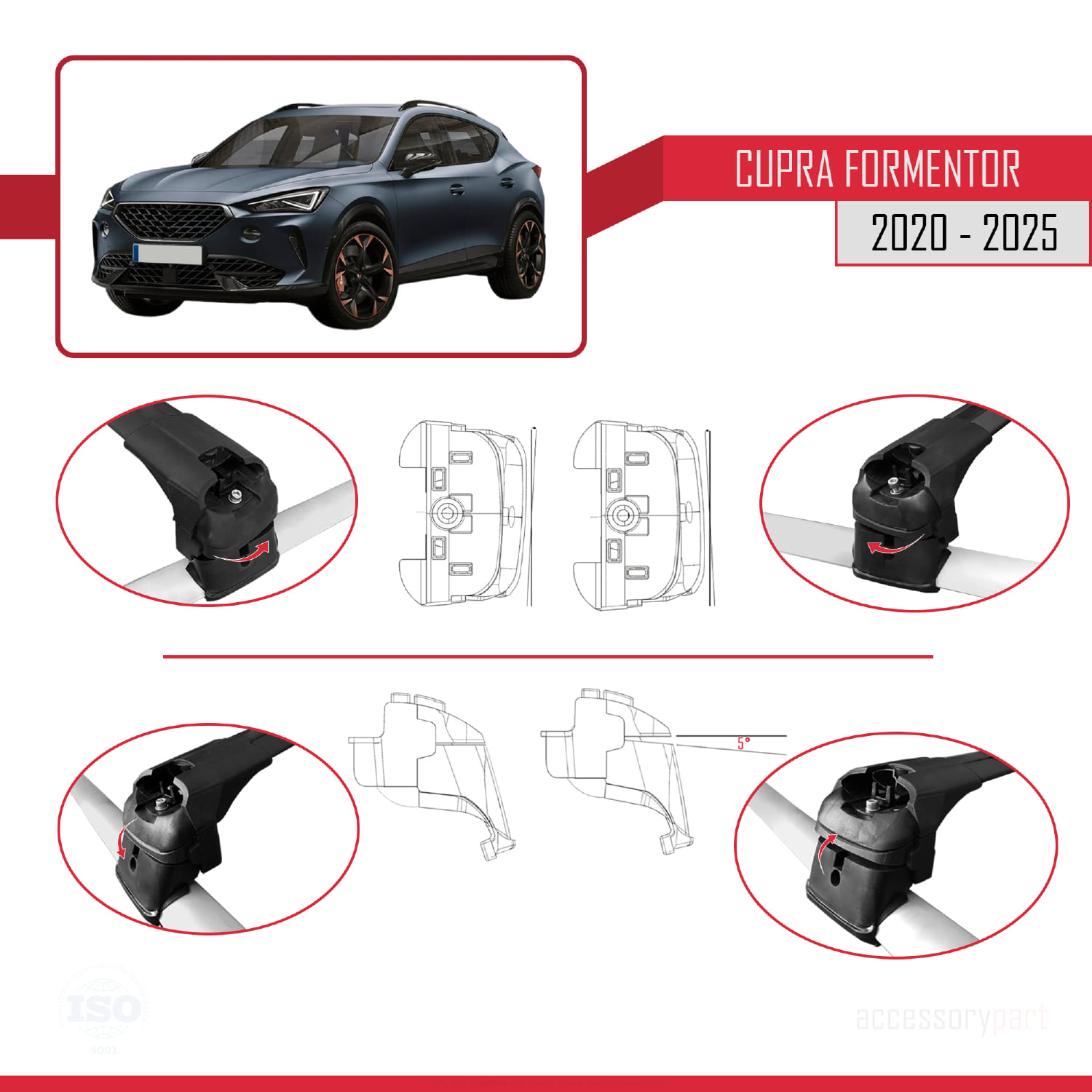 Cupra Formentor 2020 ve Sonrası ile Uyumlu ACE-2 Ara Atkı Tavan Barı Siyah 2 Adet - Görsel 4