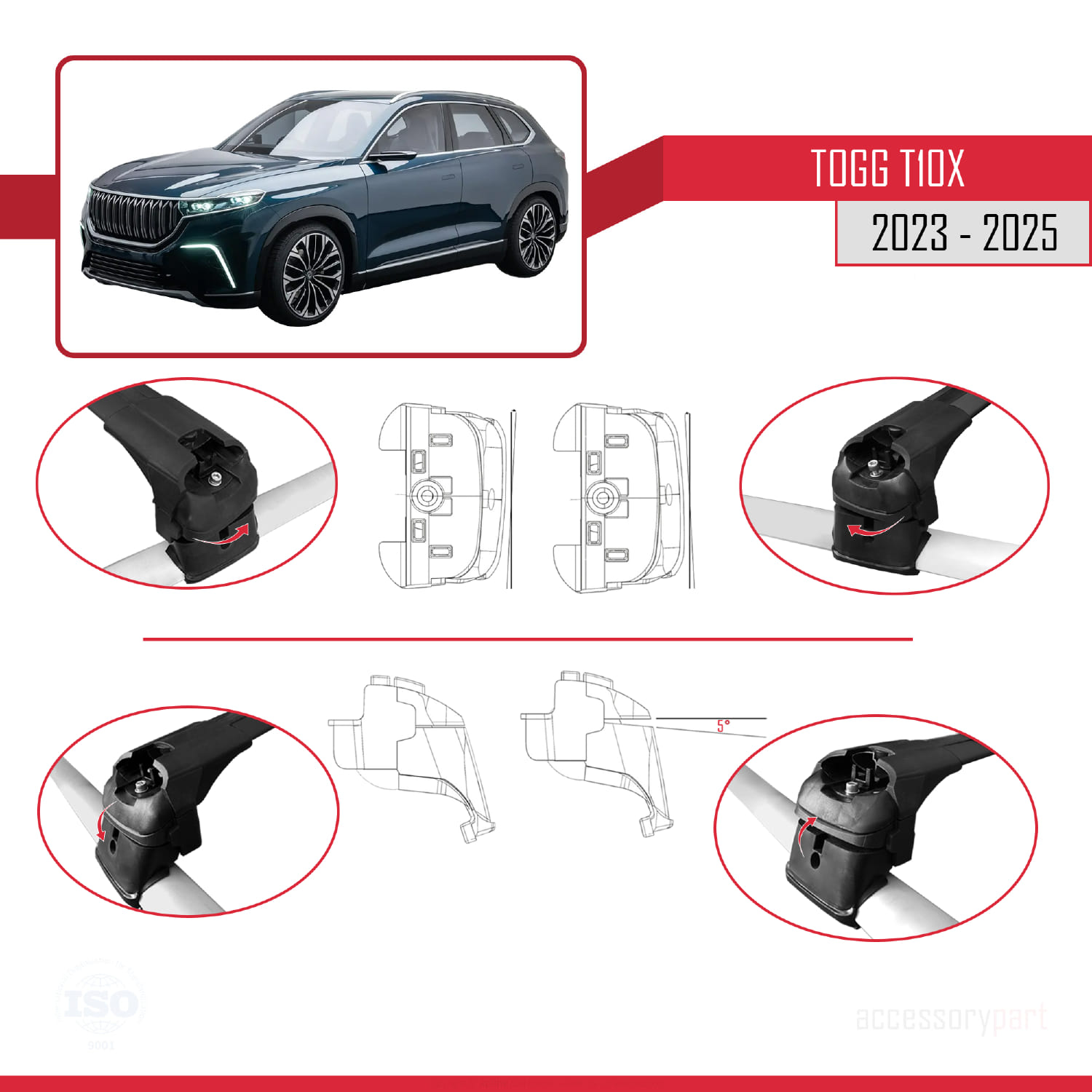 Togg T10X 2023 ve Sonrası ile Uyumlu ACE-2 Ara Atkı Tavan Barı Siyah 2 Adet - Görsel 5
