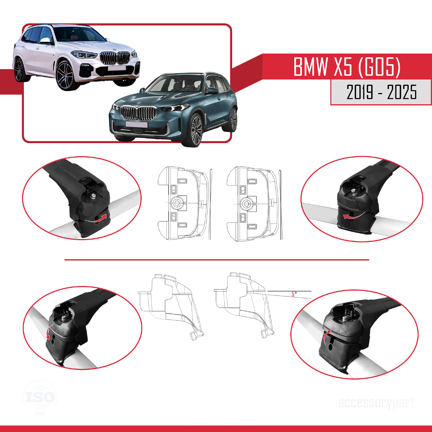 BMW X5 (G05) 2019 ve Sonrası ile Uyumlu ACE-2 Ara Atkı Tavan Barı Siyah 2 Adet - Görsel 5