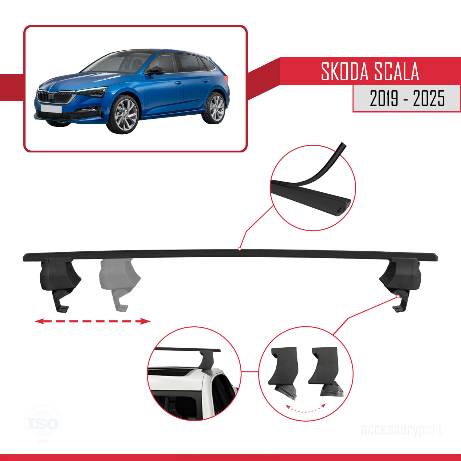 Skoda Scala 2019 ve Sonrası ile Uyumlu ACE-4 Ara Atkı Tavan Barı Siyah 2 Adet - Görsel 3