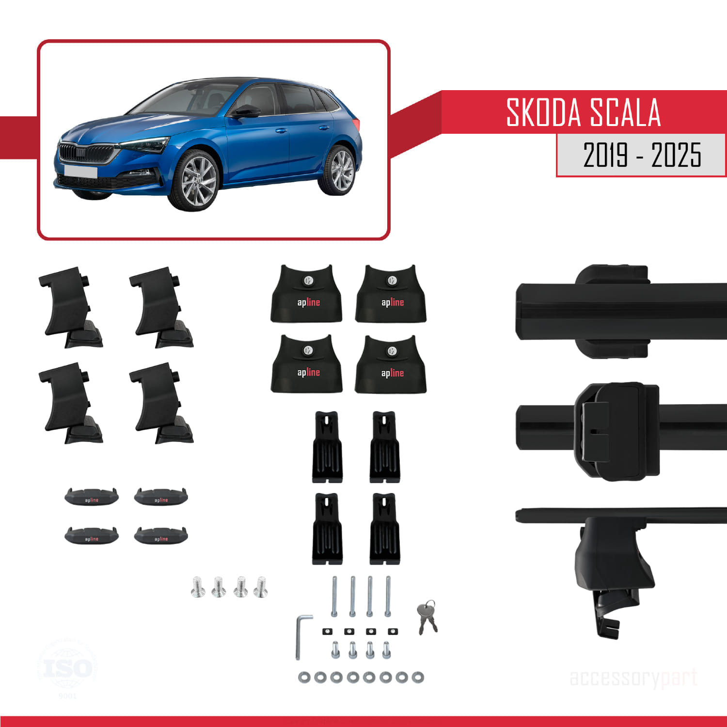 Skoda Scala 2019 ve Sonrası ile Uyumlu ACE-4 Ara Atkı Tavan Barı Siyah 2 Adet - Görsel 5