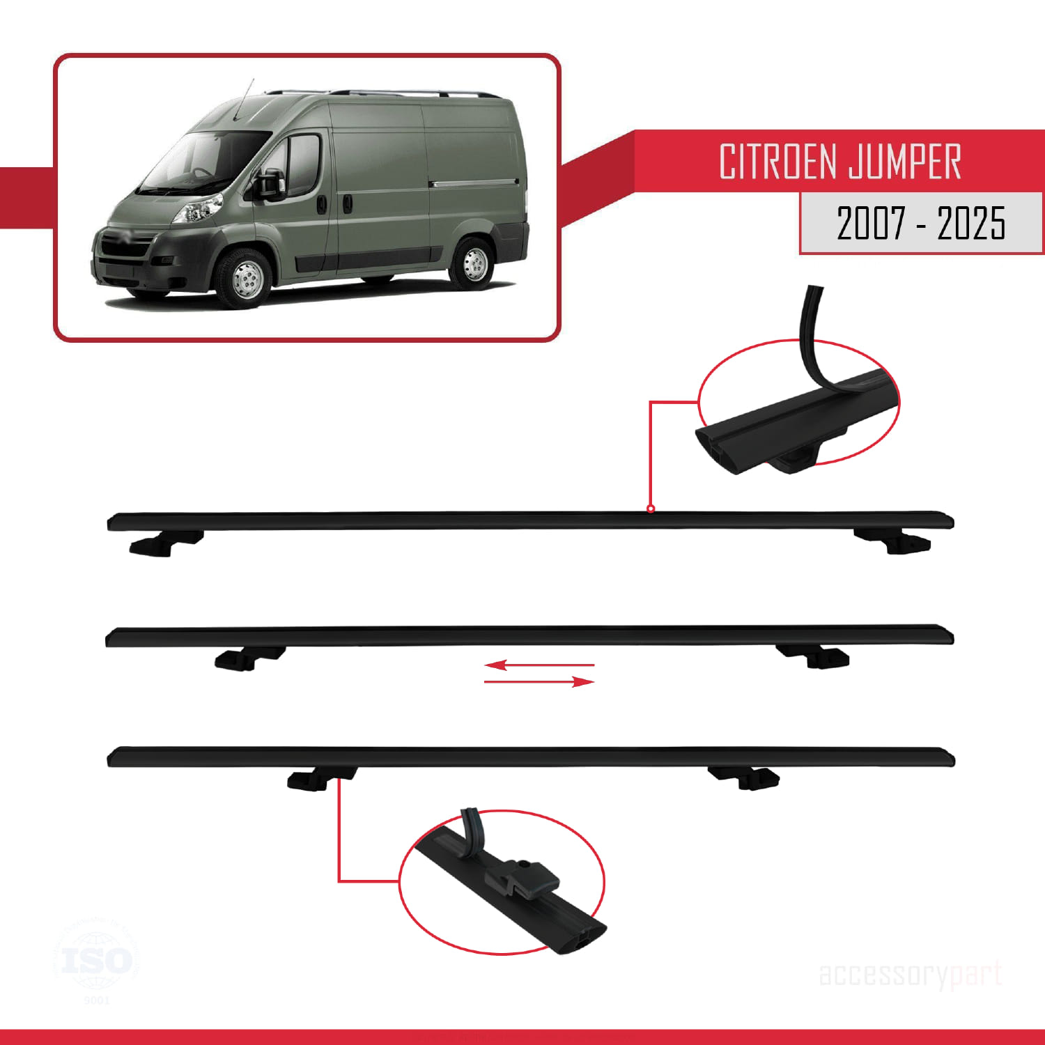 Citroen Jumper 2 2007 ve Sonrası ile Uyumlu BASIC Model Ara Atkı Tavan Barı Siyah 4 Adet - Görsel 5