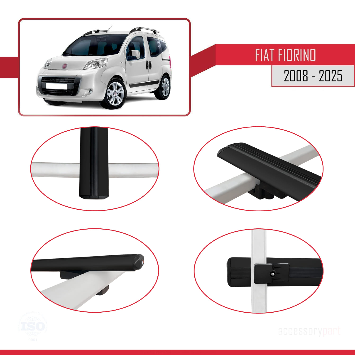Fiat Fiorino 3 2008 ve Sonrası ile Uyumlu BASIC Model Ara Atkı Tavan Barı Siyah 4 Adet - Görsel 4