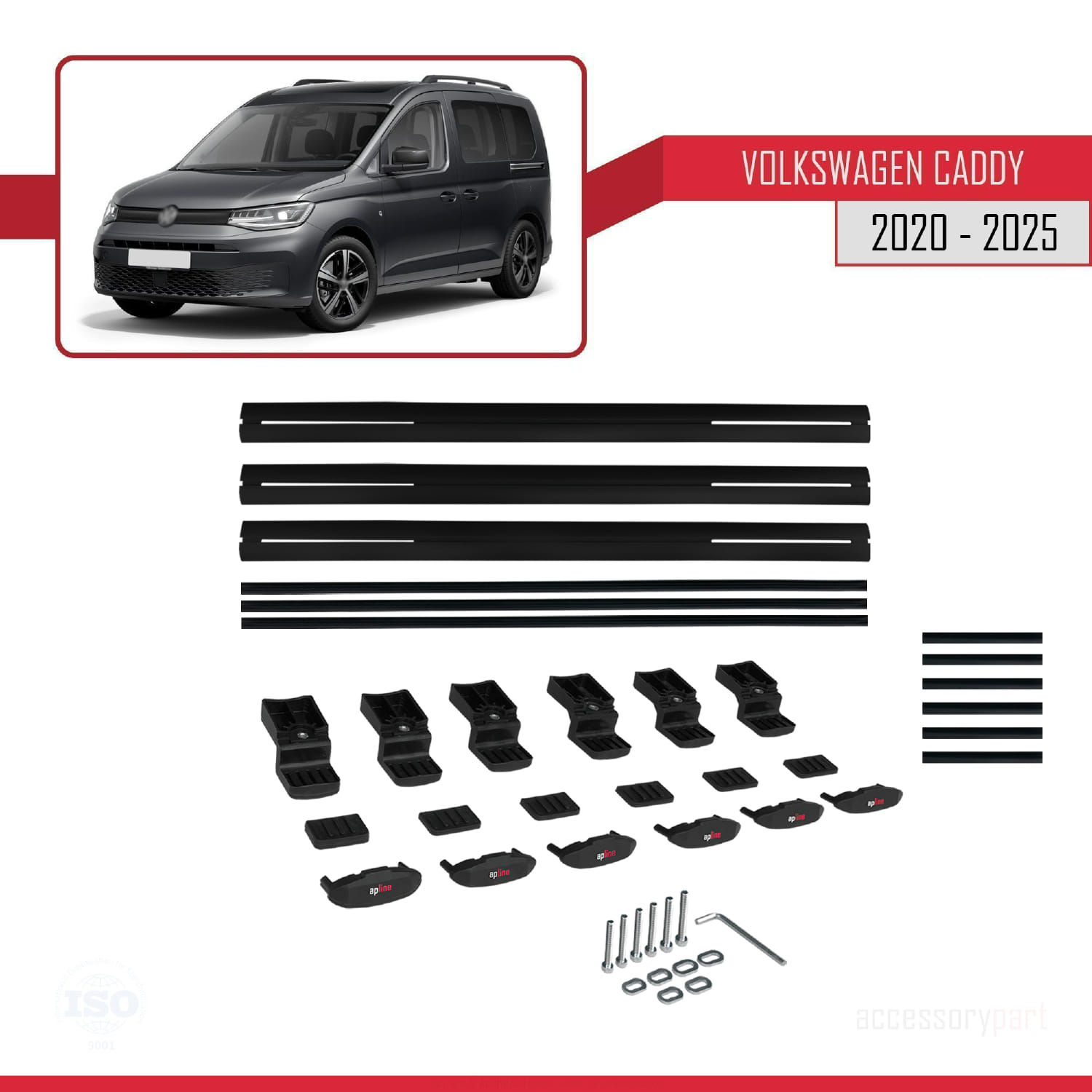 Volkswagen Caddy 4 (SB) 2020 ve Sonrası ile Uyumlu BASIC Model Ara Atkı Tavan Barı Siyah 3 Adet - Görsel 6