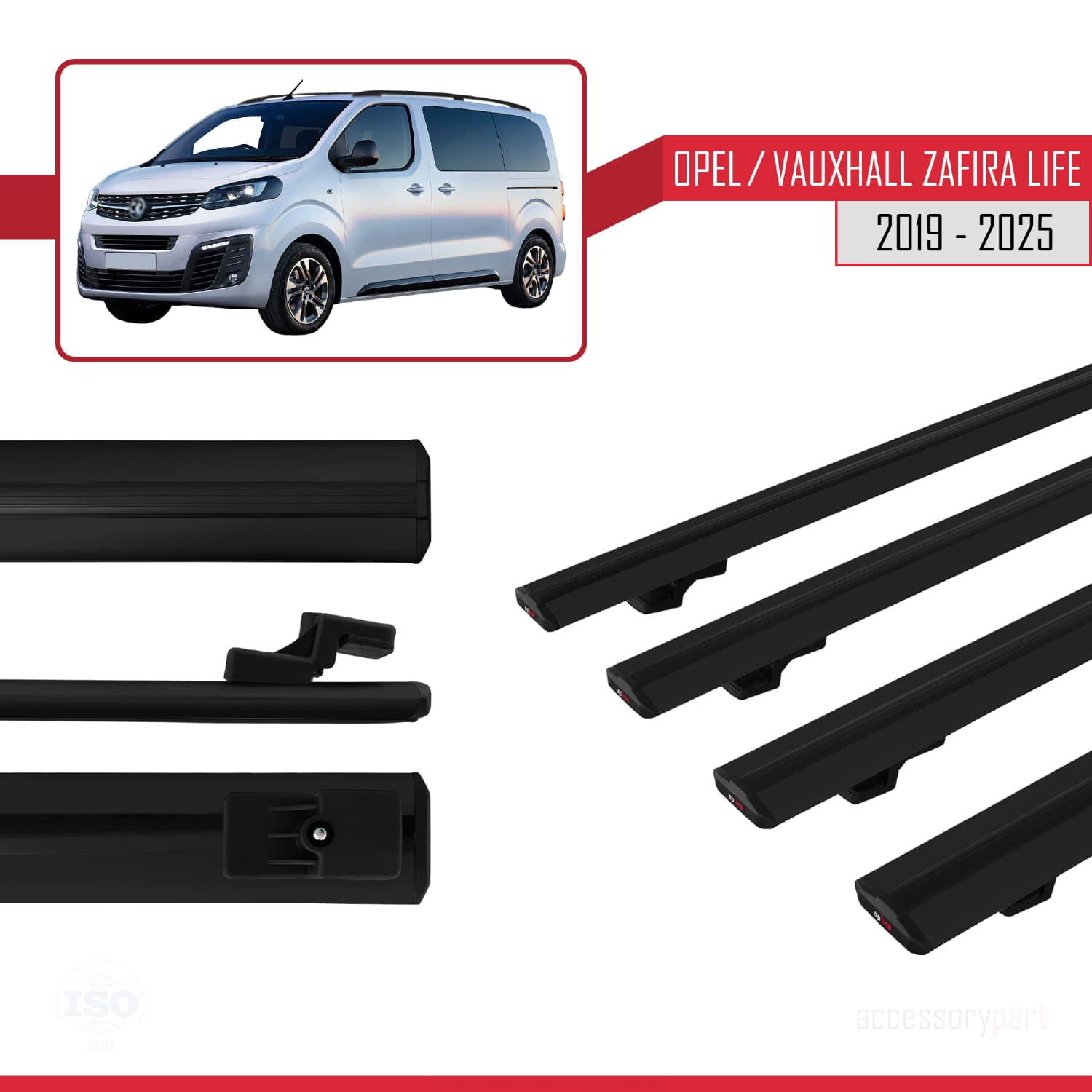 Opel Zafira Life 2019 ve Sonrası ile Uyumlu BASIC Model Ara Atkı Tavan Barı Siyah 4 Adet - Görsel 3