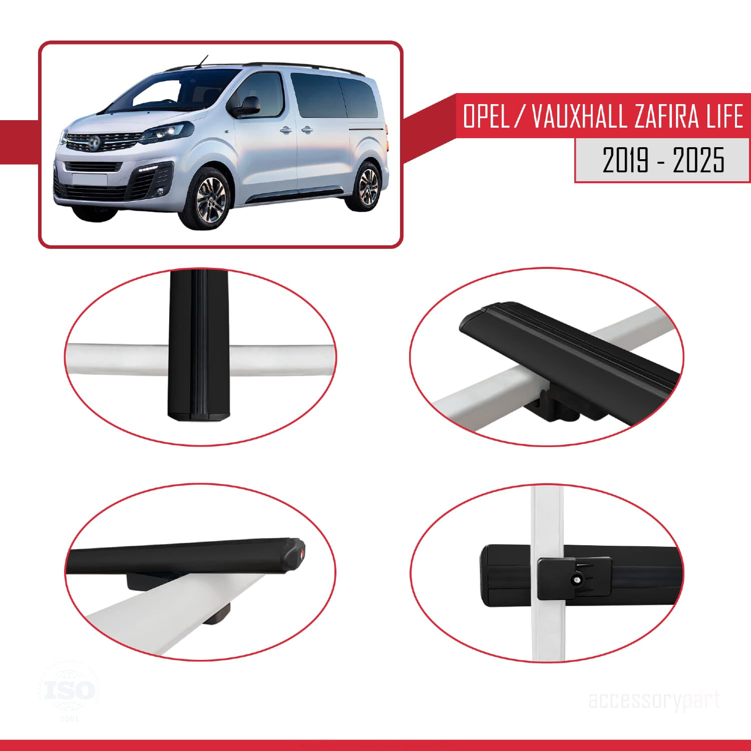 Opel Zafira Life 2019 ve Sonrası ile Uyumlu BASIC Model Ara Atkı Tavan Barı Siyah 4 Adet - Görsel 4