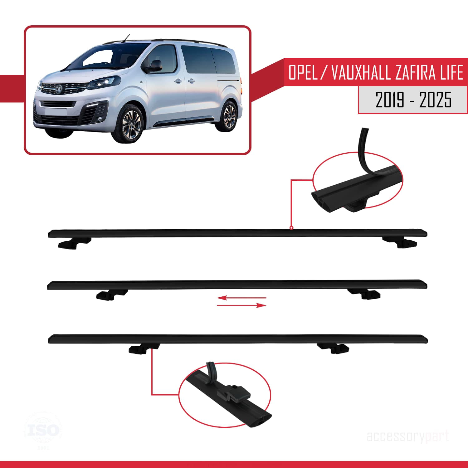 Opel Zafira Life 2019 ve Sonrası ile Uyumlu BASIC Model Ara Atkı Tavan Barı Siyah 4 Adet - Görsel 5