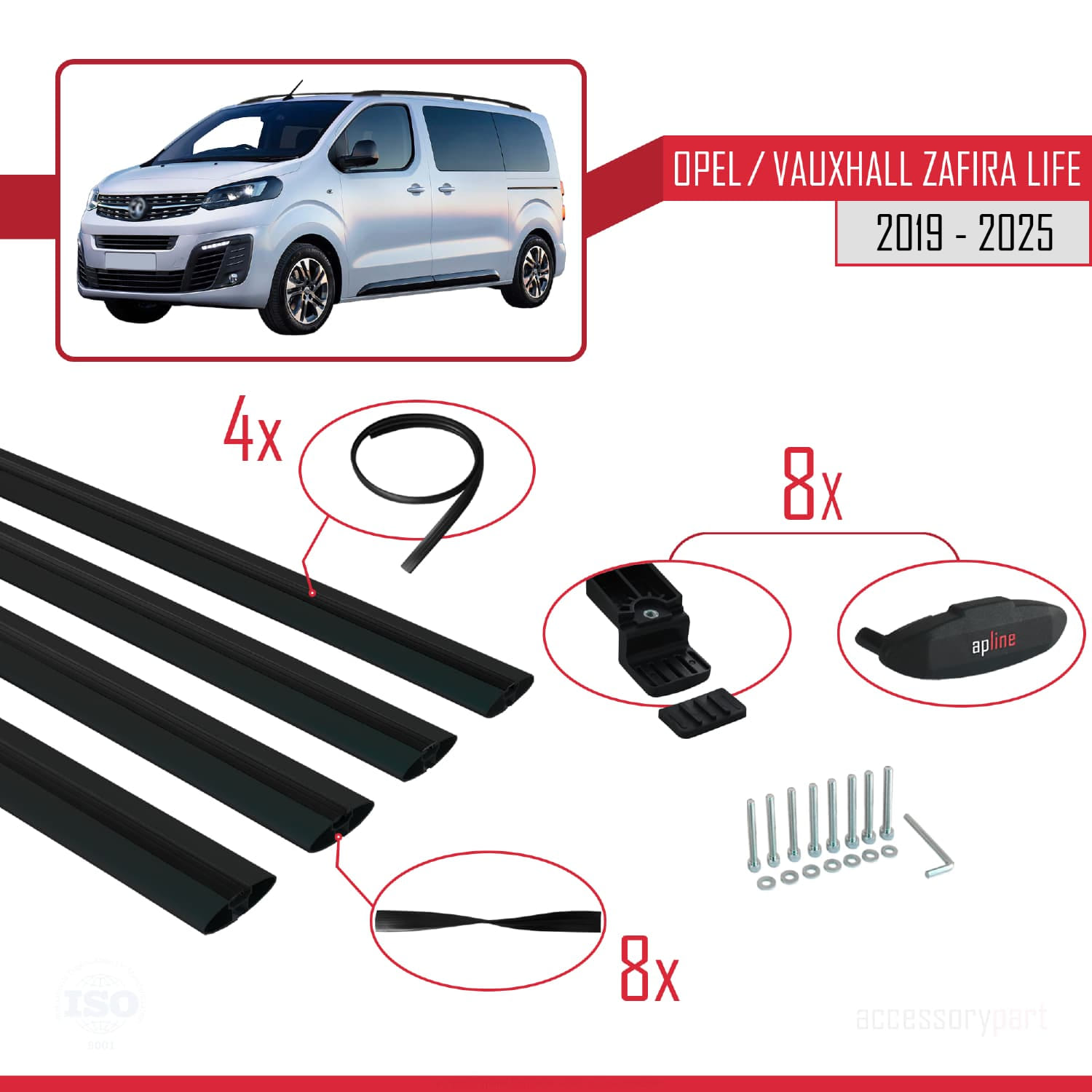 Opel Zafira Life 2019 ve Sonrası ile Uyumlu BASIC Model Ara Atkı Tavan Barı Siyah 4 Adet - Görsel 6