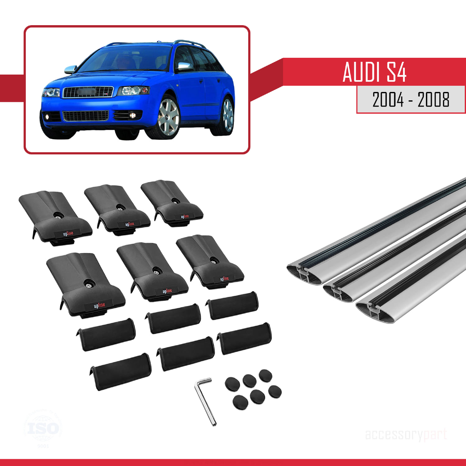 Audi S4 2004-2008 Arası ile Uyumlu FLY Model Ara Atkı Tavan Barı Gri 3 Adet - Görsel 5