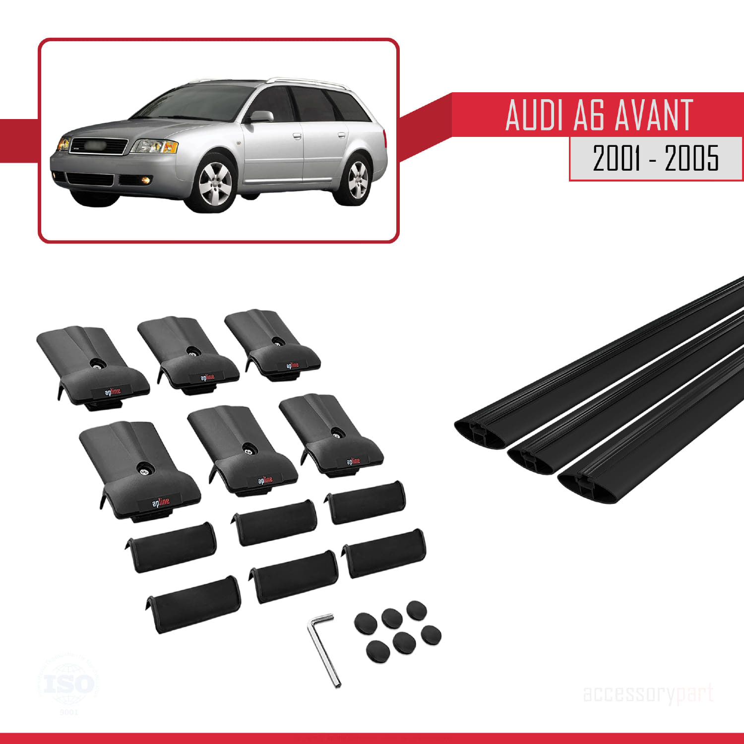 Audi A6 Avant 2001-2005 Arası ile Uyumlu FLY Model Ara Atkı Tavan Barı Siyah 3 Adet - Görsel 5